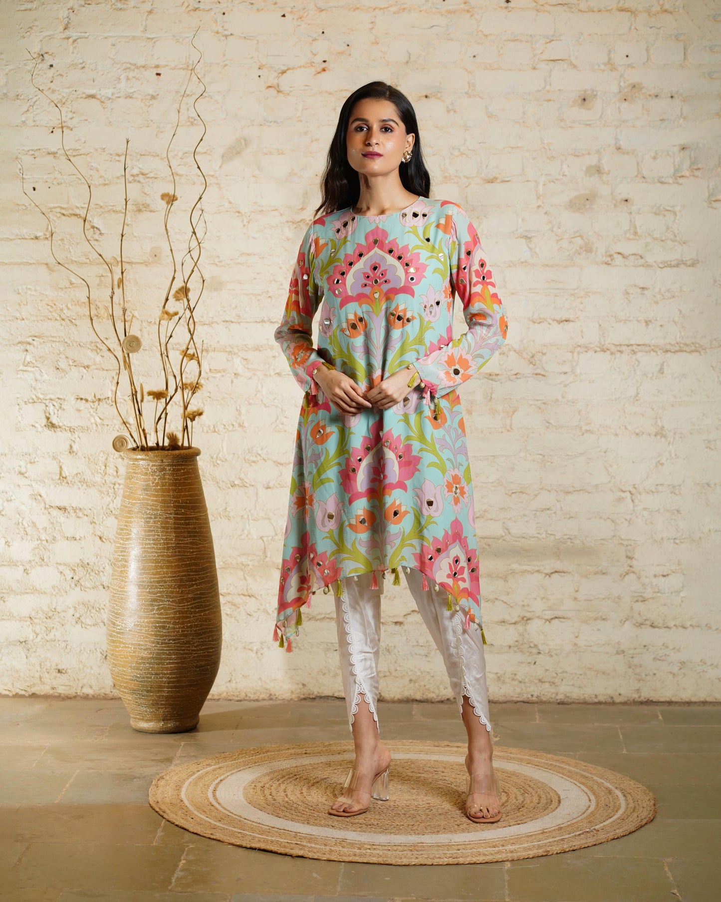 SEHER BIG LOTUS AQUA TUNIC & DHOTI
