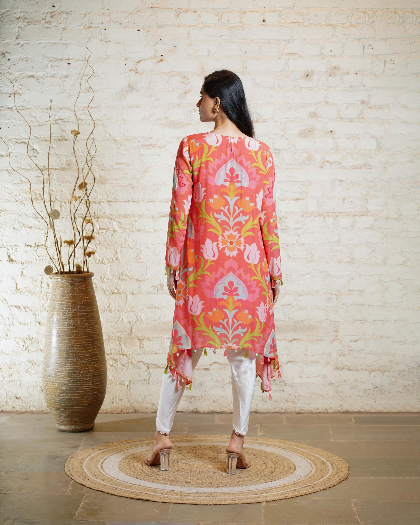 SEHER BIG LOTUS CORAL TUNIC & DHOTI