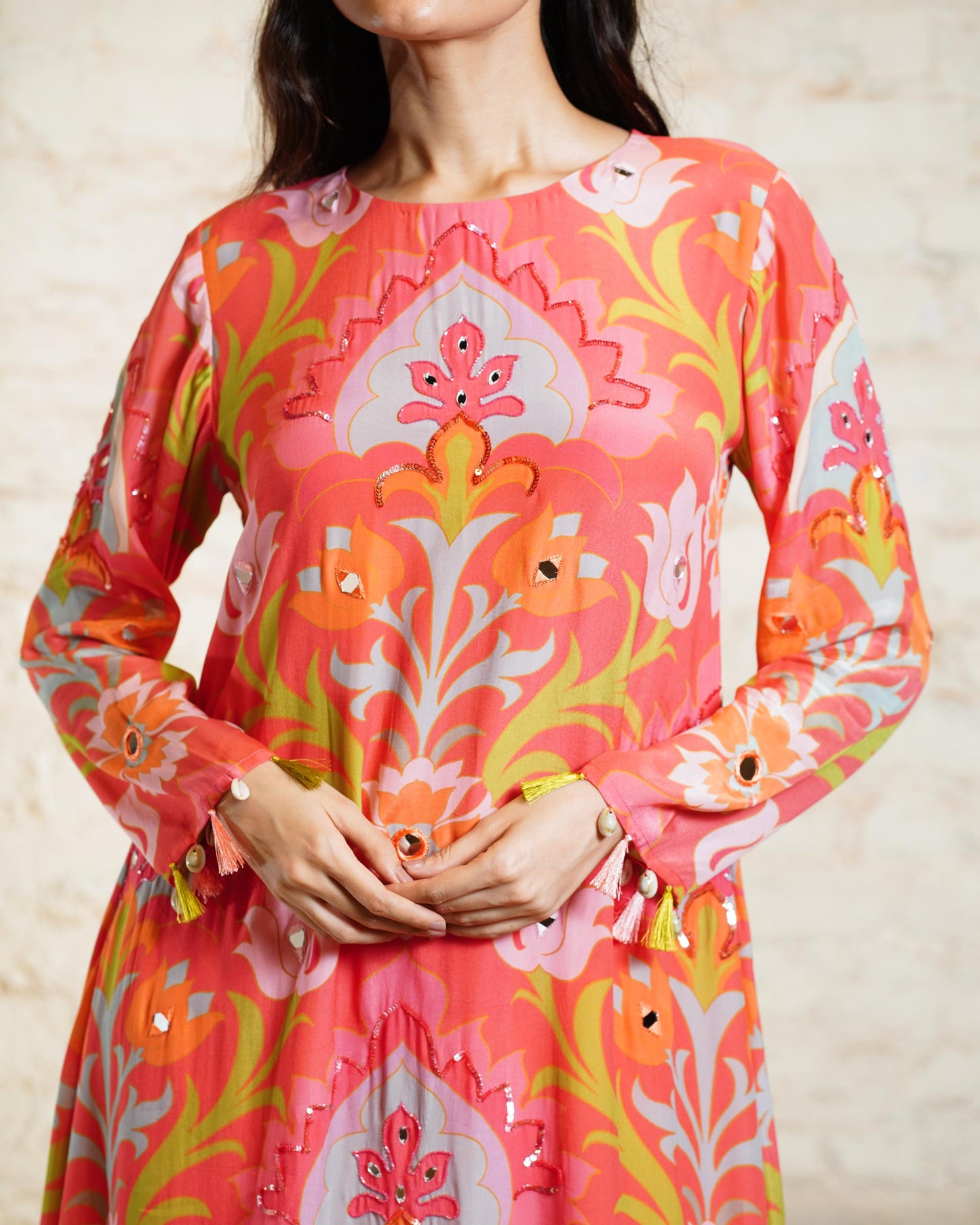 SEHER BIG LOTUS CORAL TUNIC & DHOTI