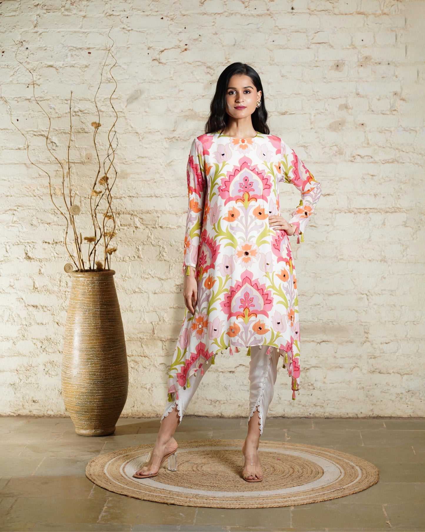 SEHER BIG LOTUS IVORY TUNIC & DHOTI