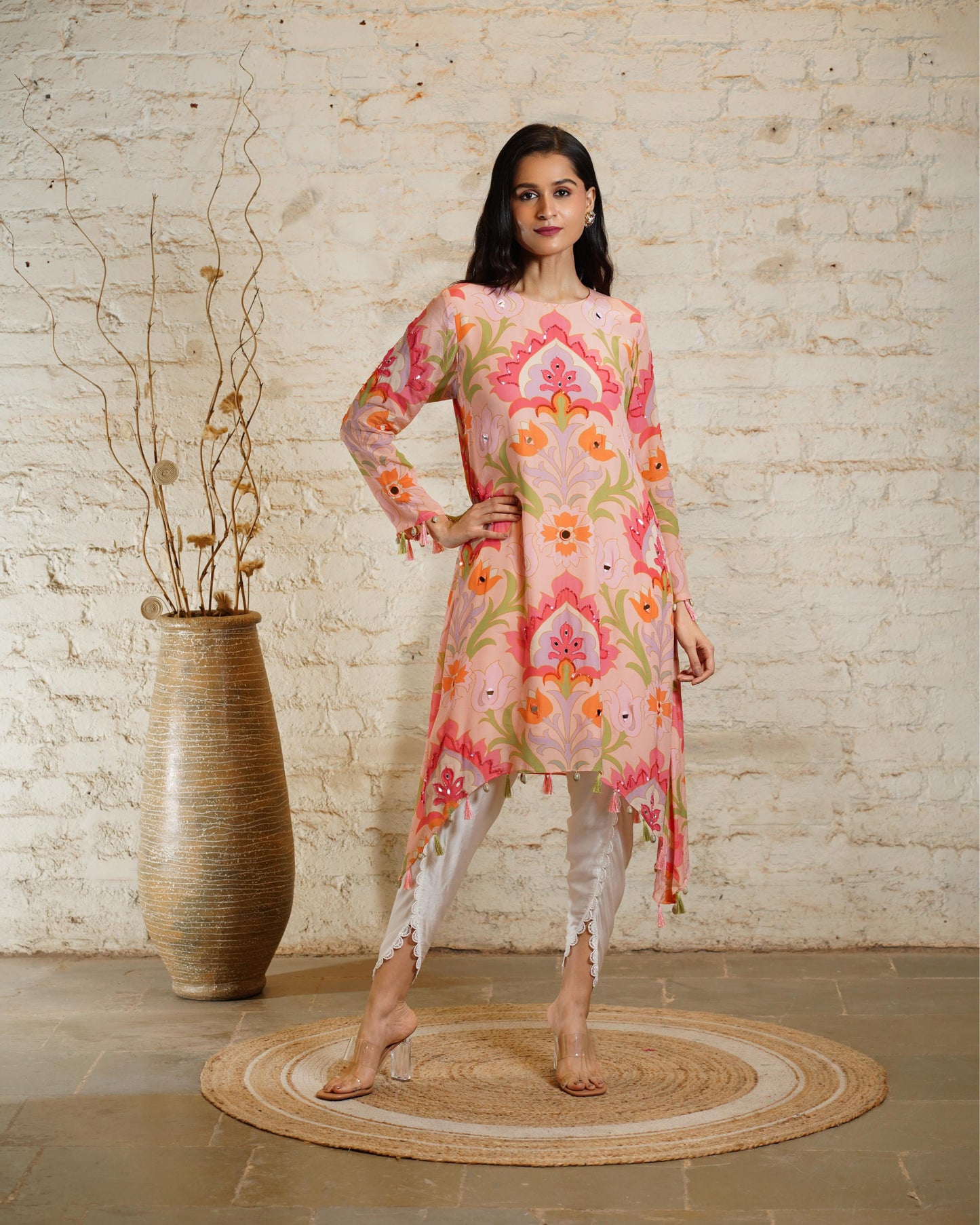 SEHER BIG LOTUS ROSE TUNIC & DHOTI