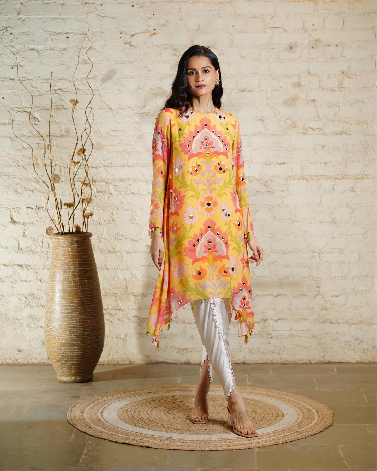 SEHER BIG LOTUS YELLOW TUNIC & DHOTI