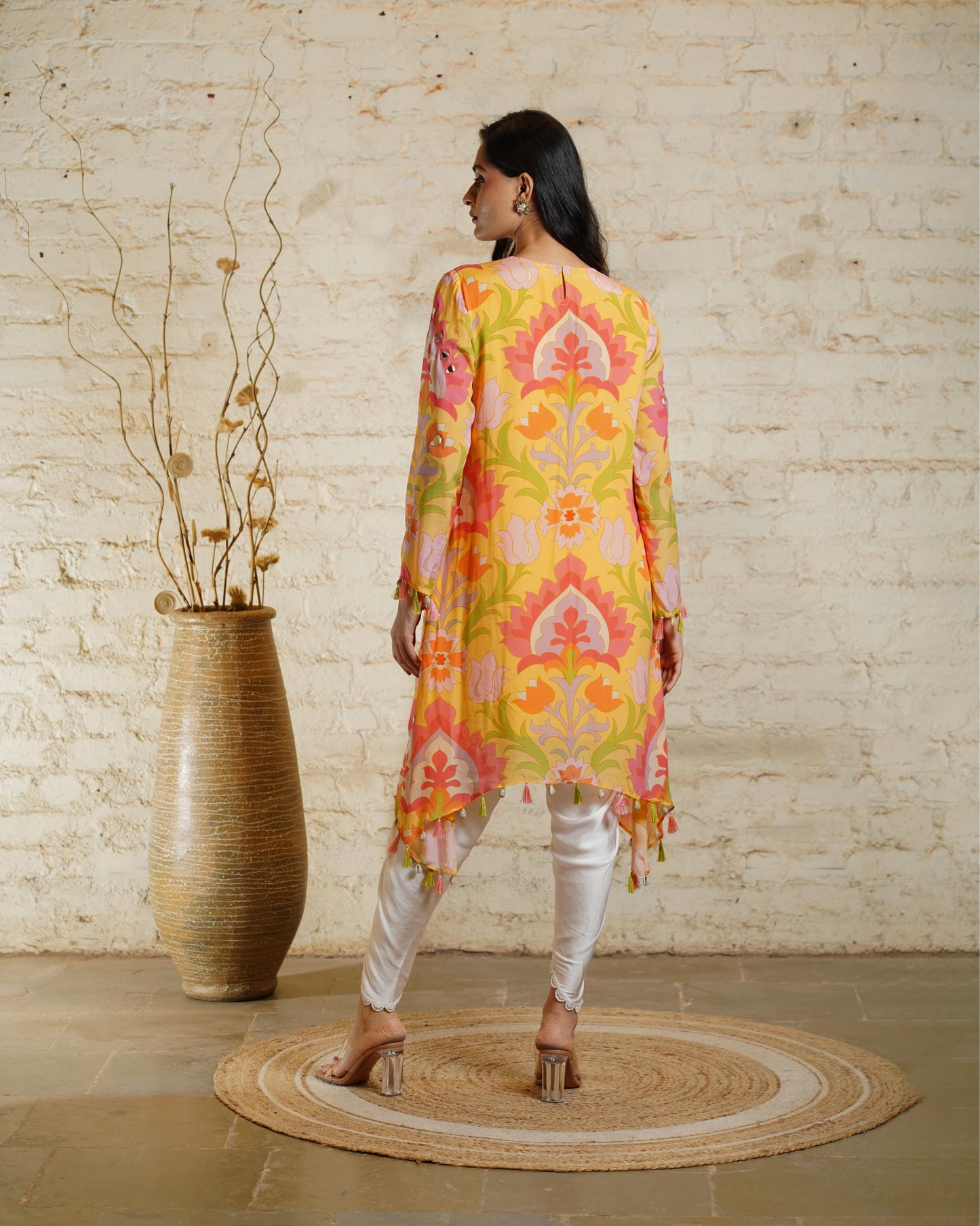 SEHER BIG LOTUS YELLOW TUNIC & DHOTI