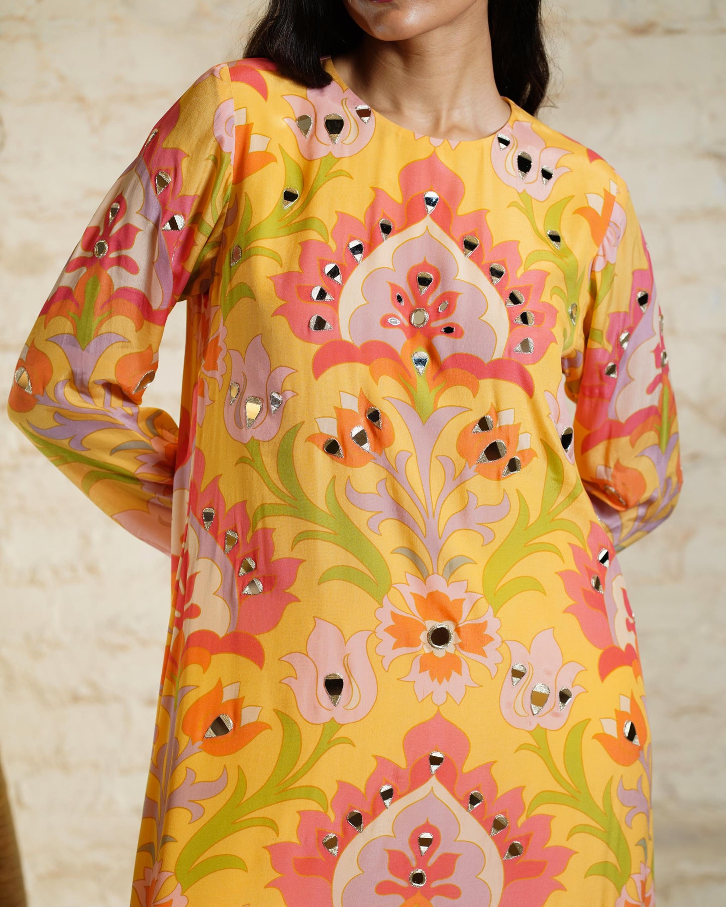 SEHER BIG LOTUS YELLOW TUNIC & DHOTI