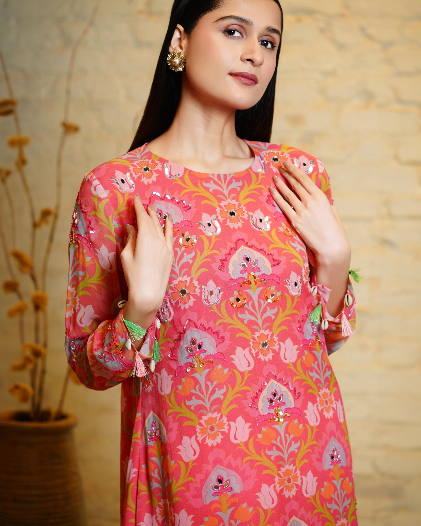 SEHER LOTUS CORAL TUNIC & DHOTI