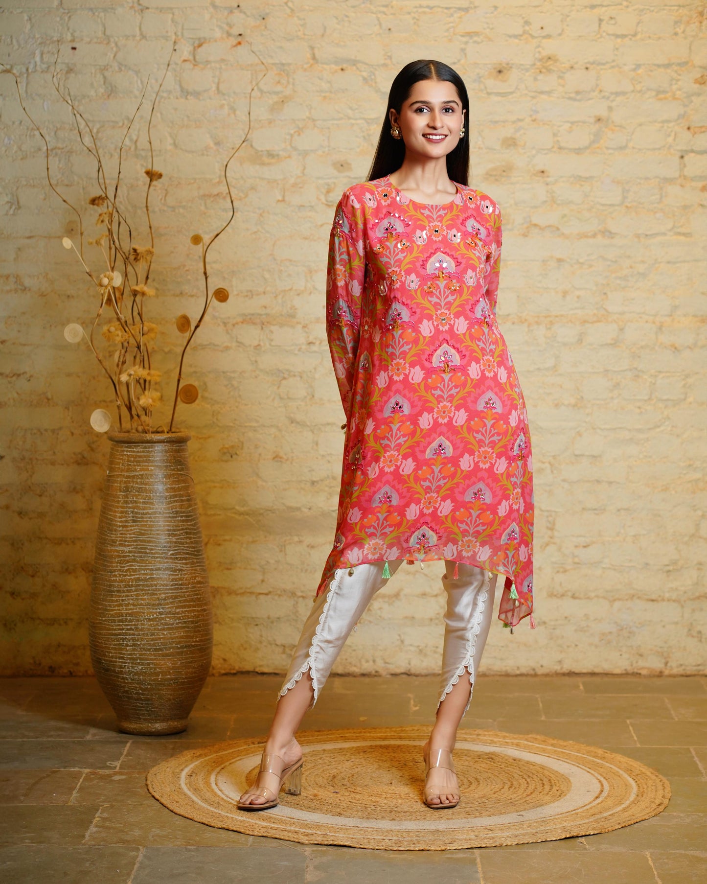 SEHER LOTUS CORAL TUNIC & DHOTI