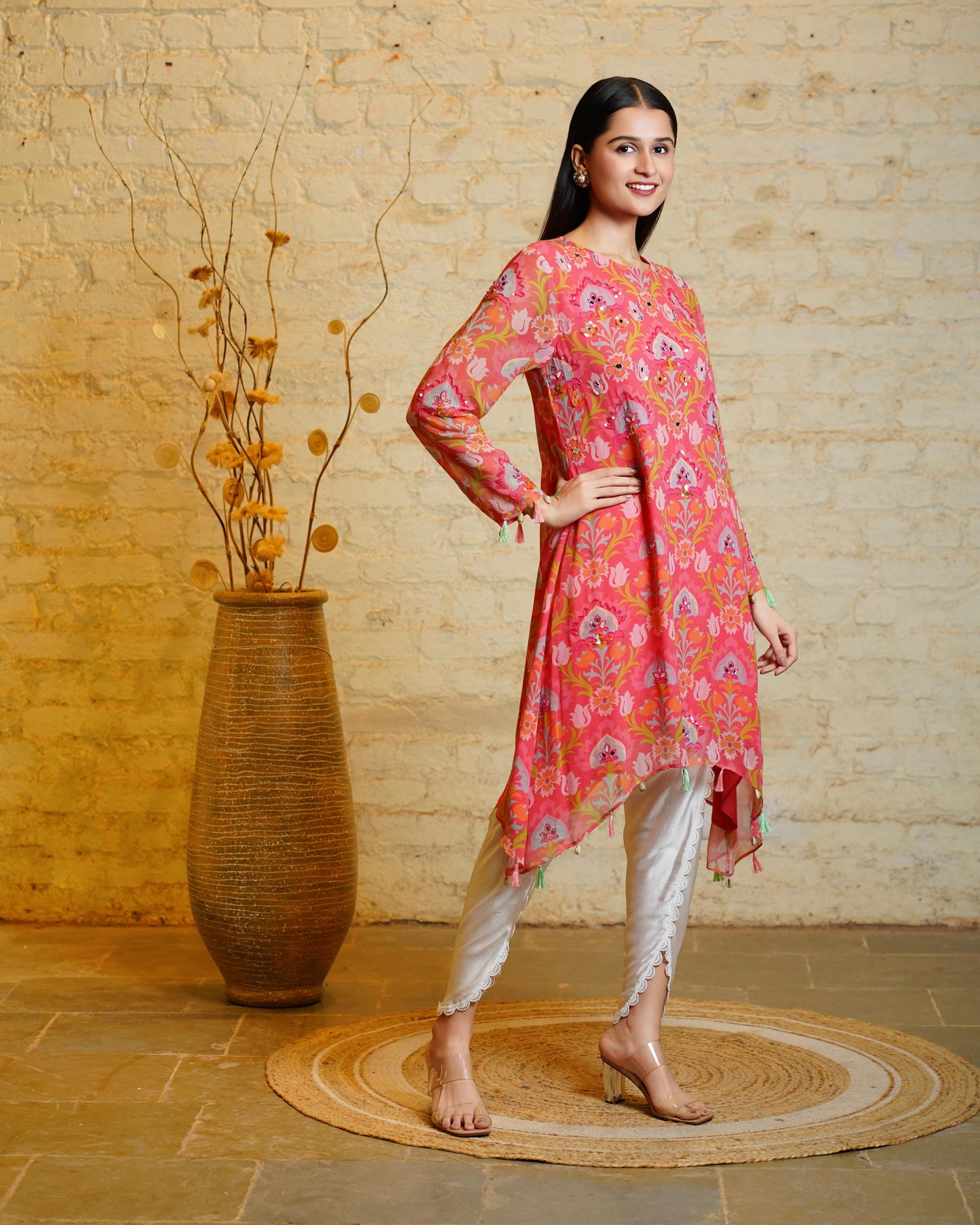 SEHER LOTUS CORAL TUNIC & DHOTI