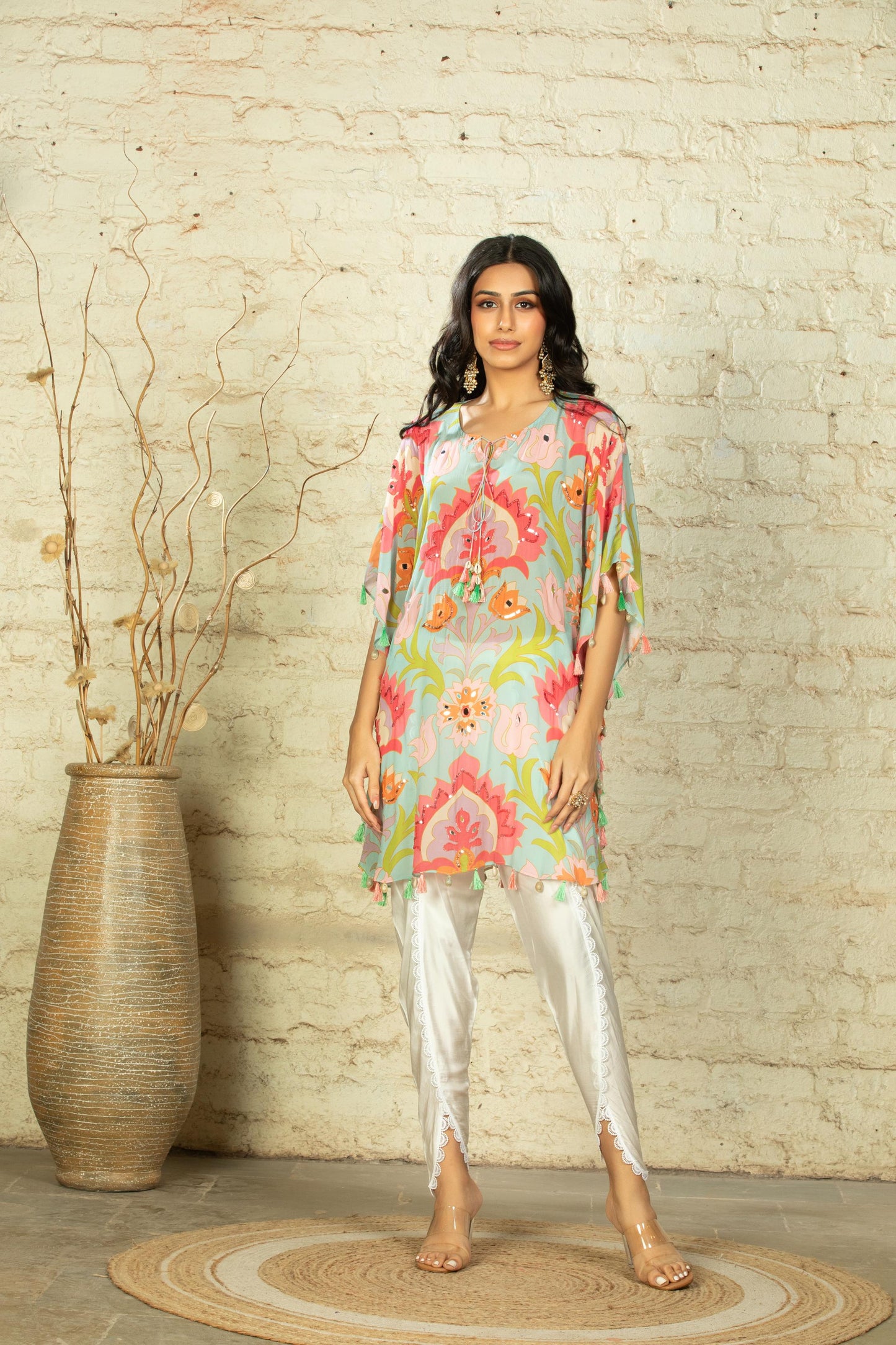 SIM BIG LOTUS AQUA SHORT KAFTAN & DHOTI