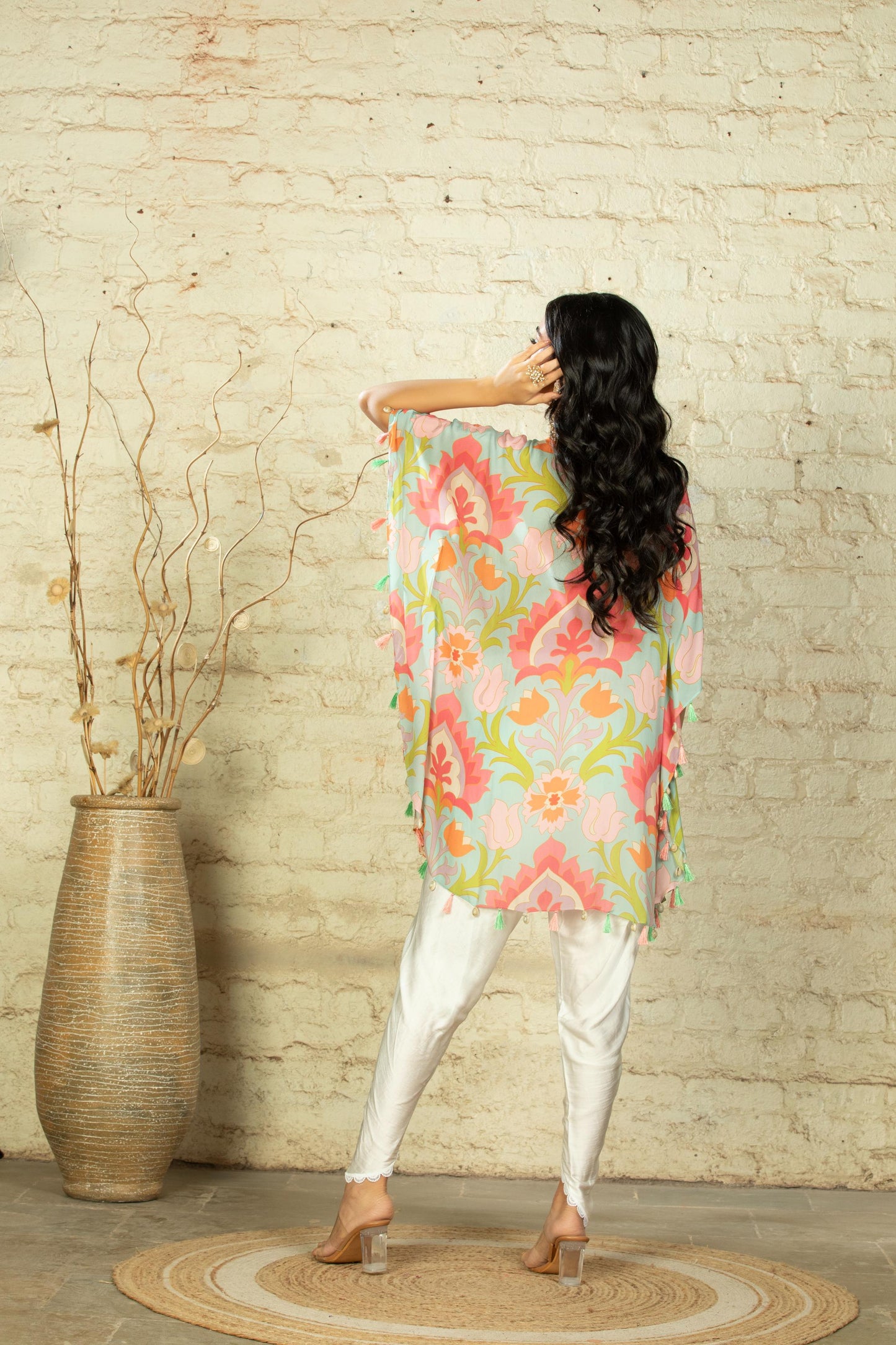 SIM BIG LOTUS AQUA SHORT KAFTAN & DHOTI