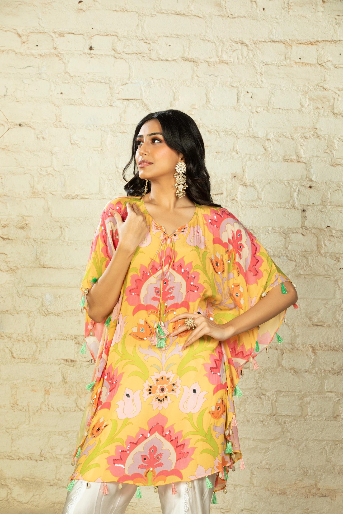 SIM BIG LOTUS YELLOW SHORT KAFTAN & DHOTI