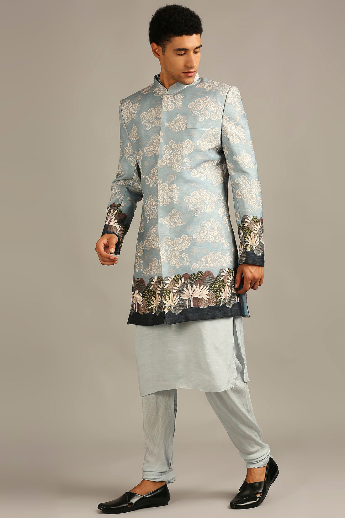 CLOUD PRINTED LONGLINE JACKET WITH KURTA SET