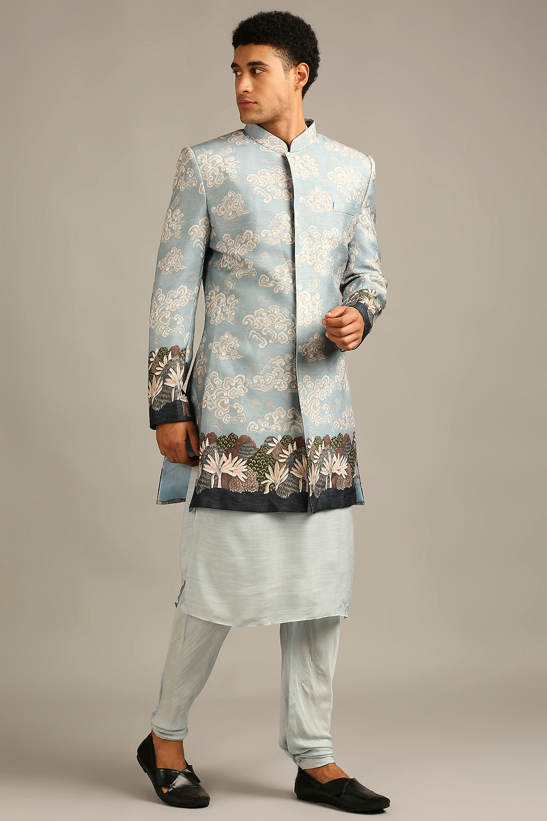 CLOUD PRINTED LONGLINE JACKET WITH KURTA SET