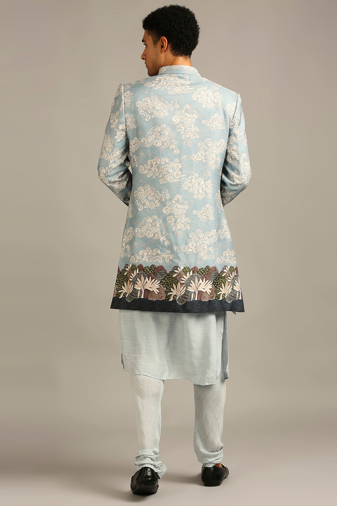 CLOUD PRINTED LONGLINE JACKET WITH KURTA SET