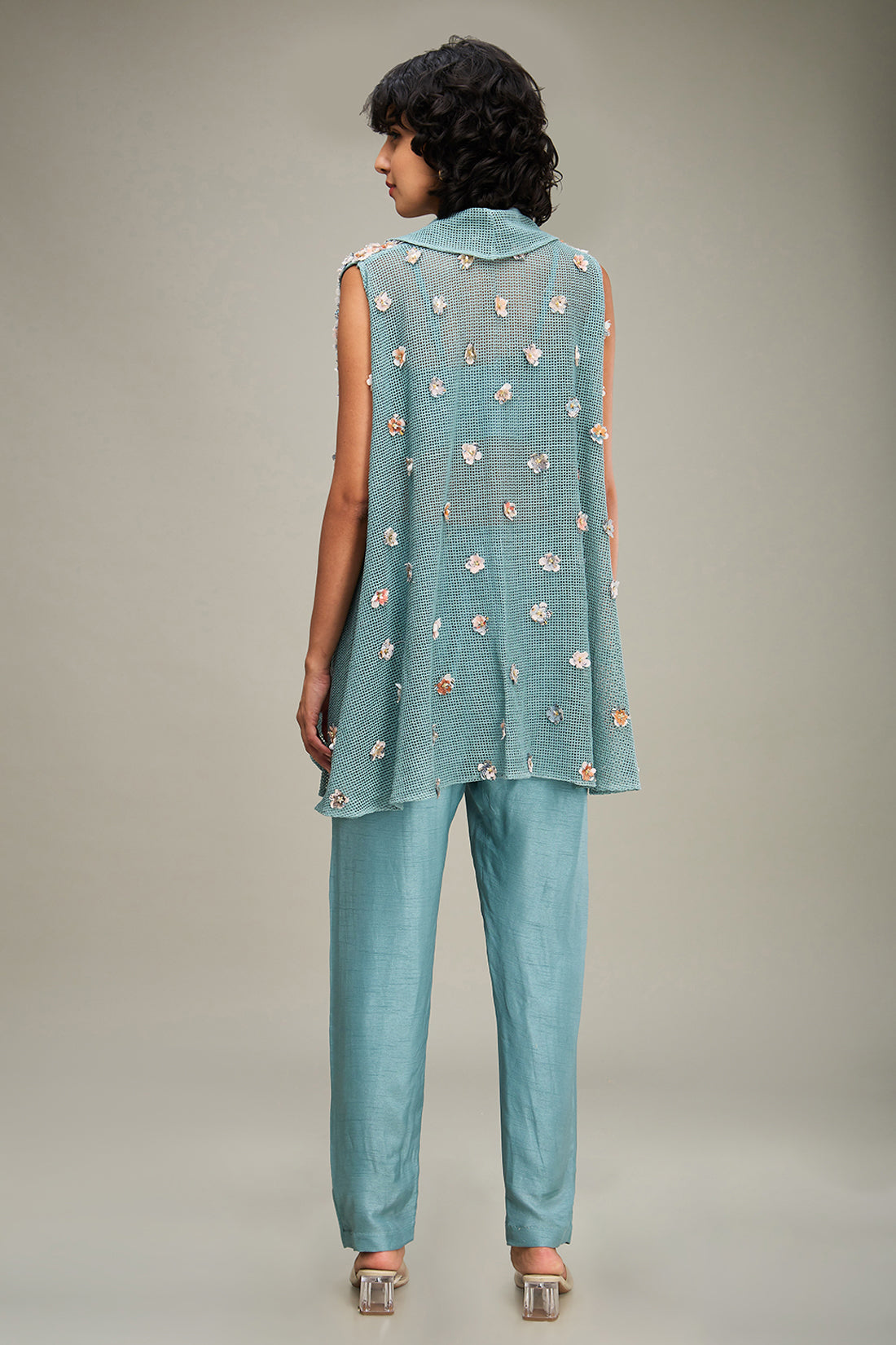 CONVERSATIONAL EMBELLISHED CO ORD SET WITH CAPE