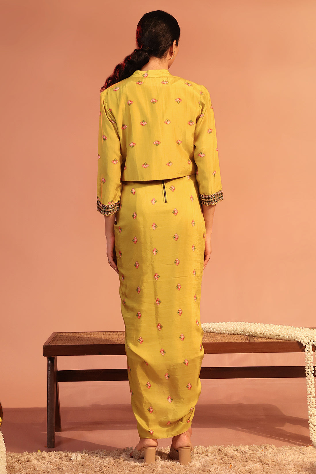 TAMAYA EMBROIDERED DRAPE DRESS WITH JACKET
