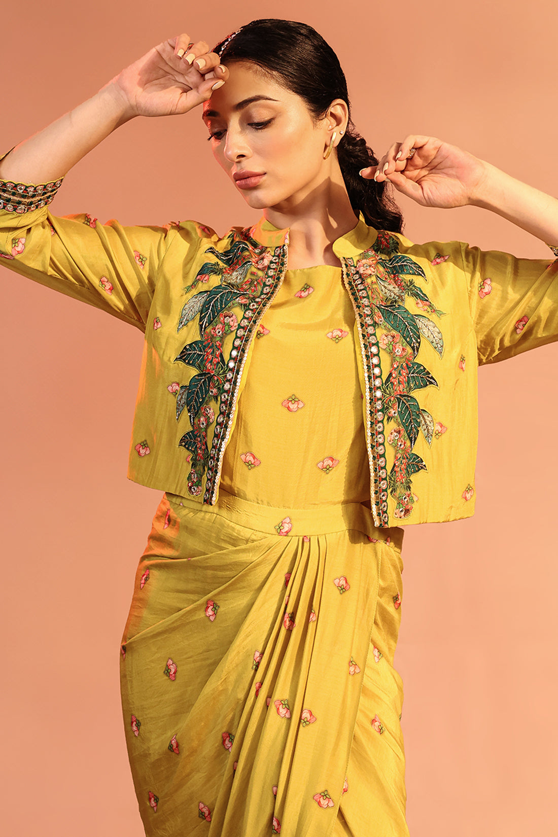 TAMAYA EMBROIDERED DRAPE DRESS WITH JACKET