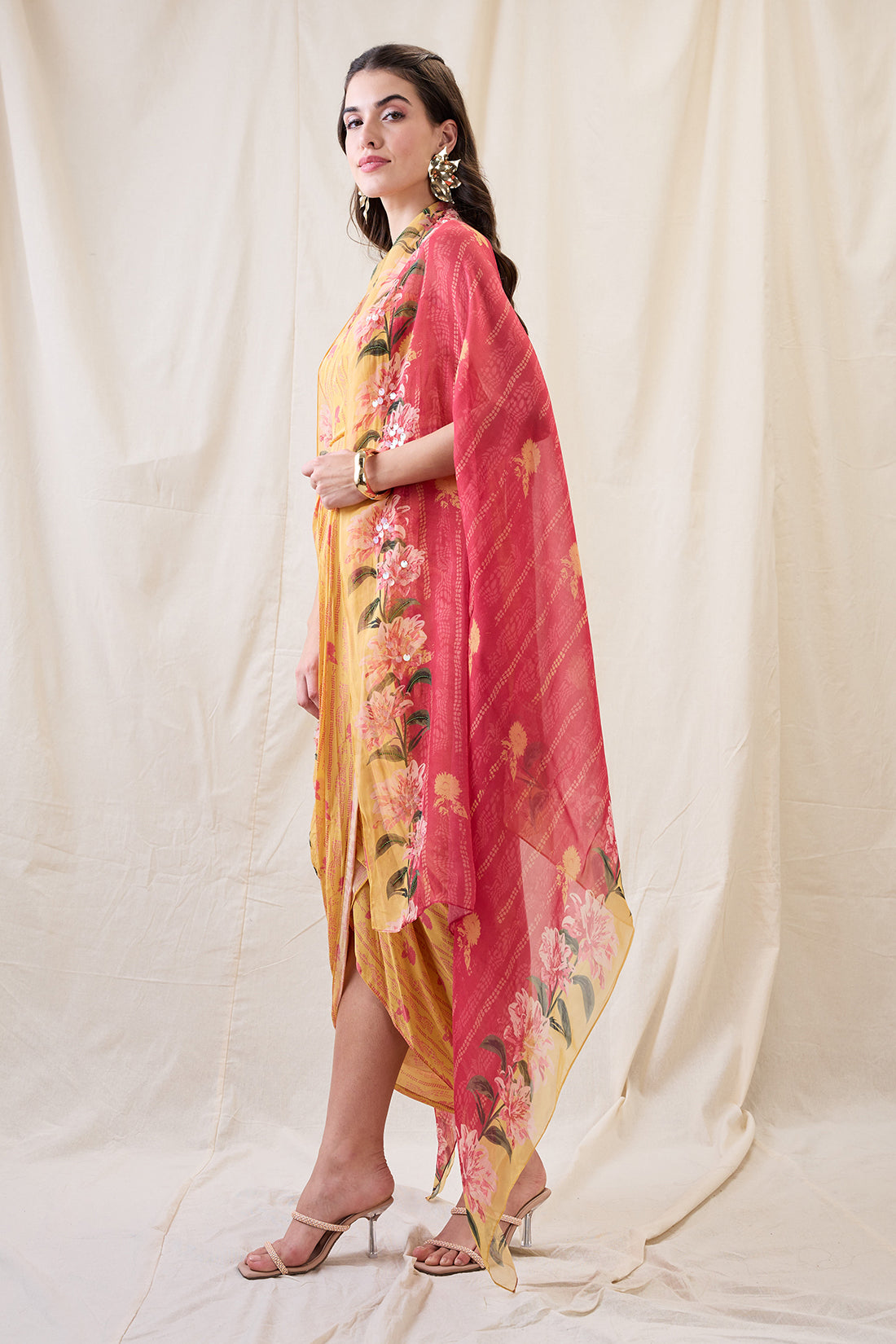 RAVYA DRAPE DRESS WITH EMBELLISHED CAPE