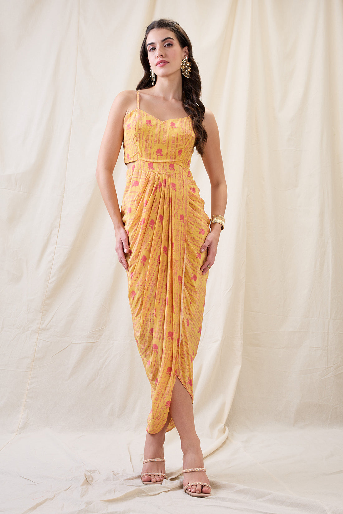 RAVYA DRAPE DRESS WITH EMBELLISHED CAPE