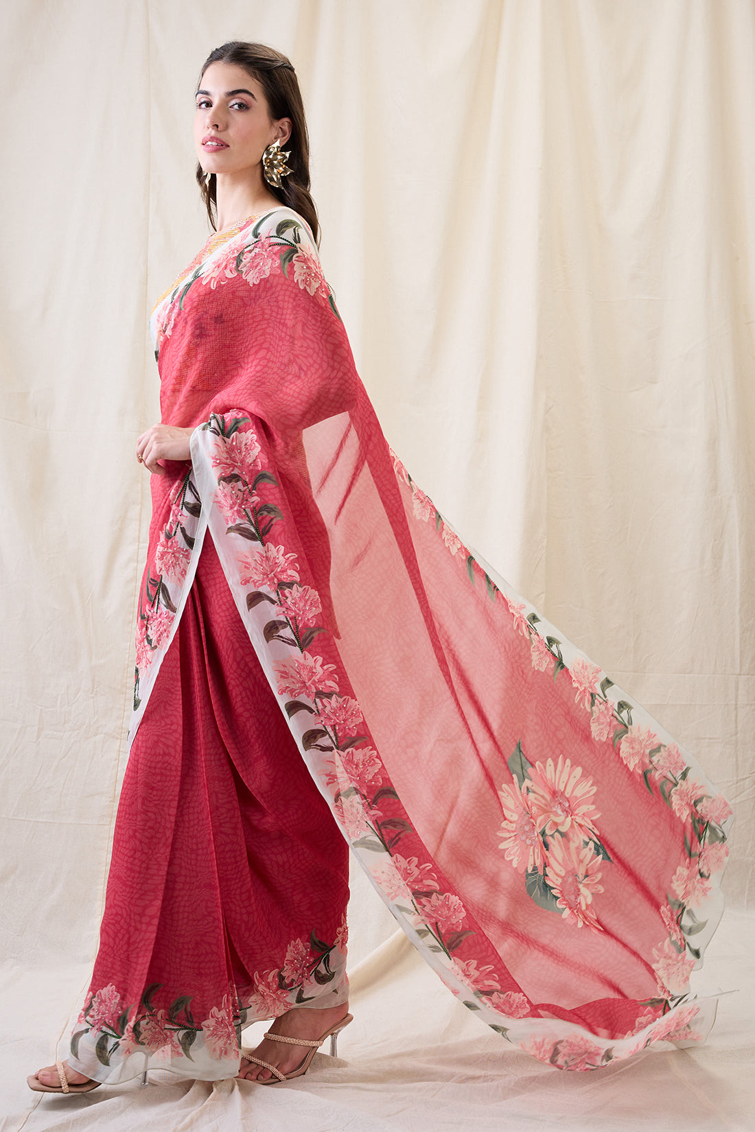 RAVYA EMBELLISHED PRE-STITCHED SAREE SET