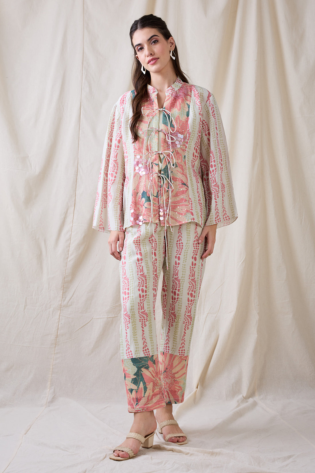 RAVYA EMBELLISHED FRON TIE-UPS CO-ORD SET