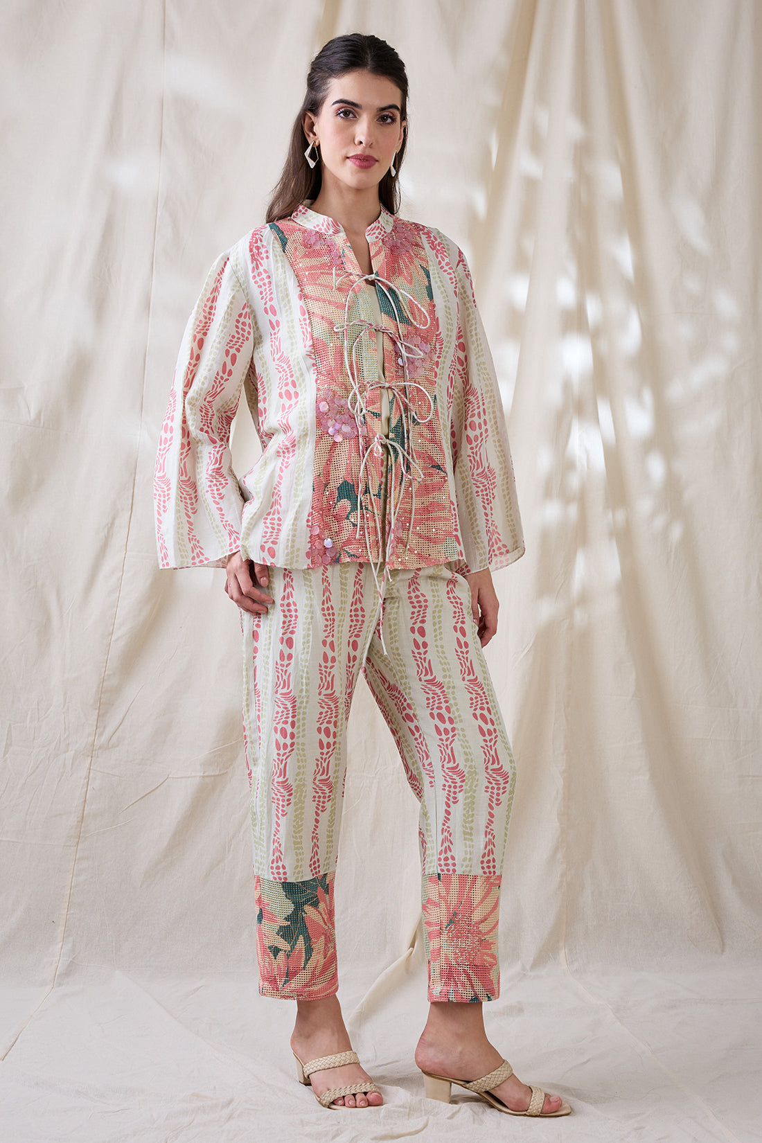 RAVYA EMBELLISHED FRON TIE-UPS CO-ORD SET