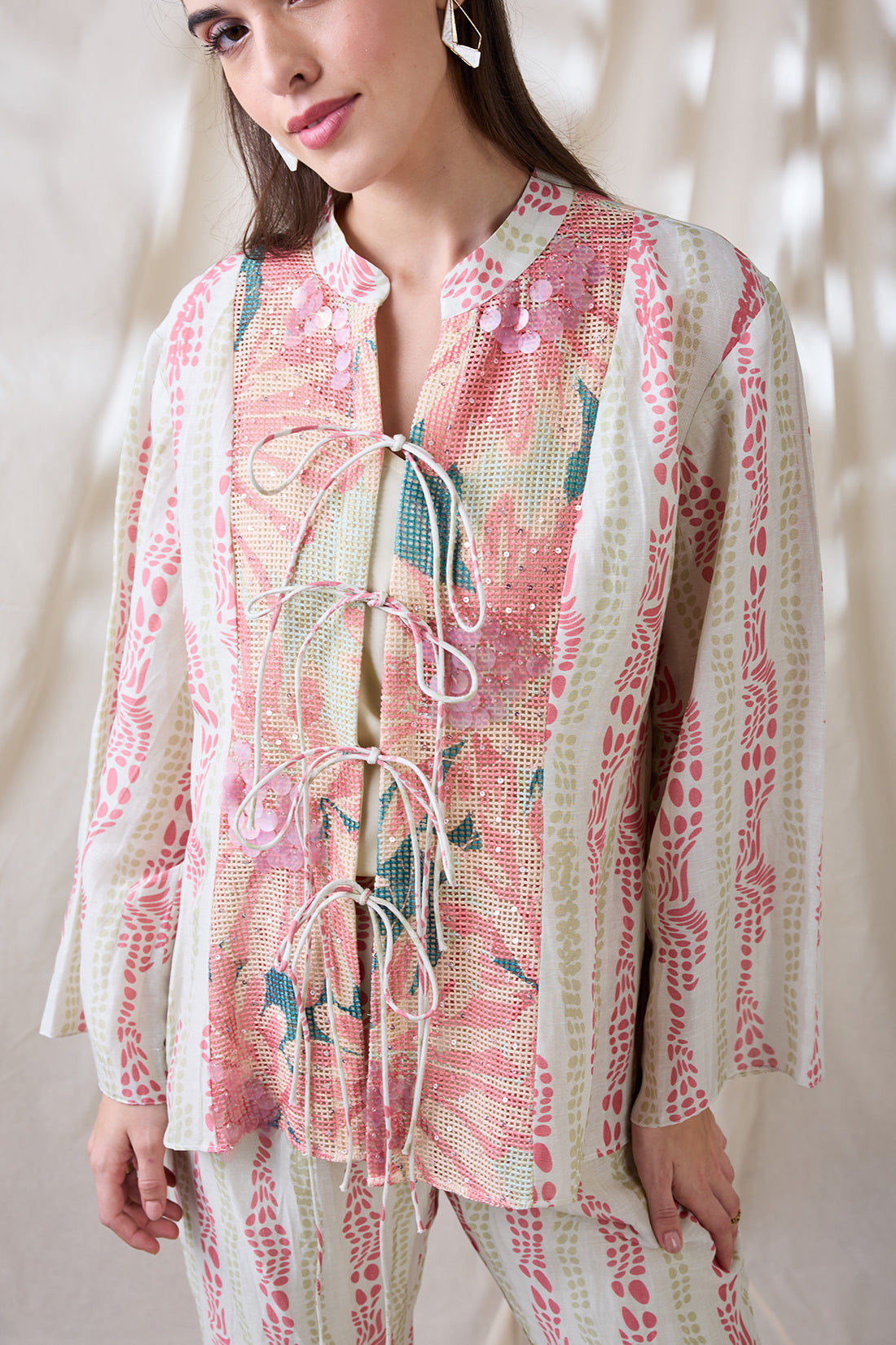 RAVYA EMBELLISHED FRON TIE-UPS CO-ORD SET