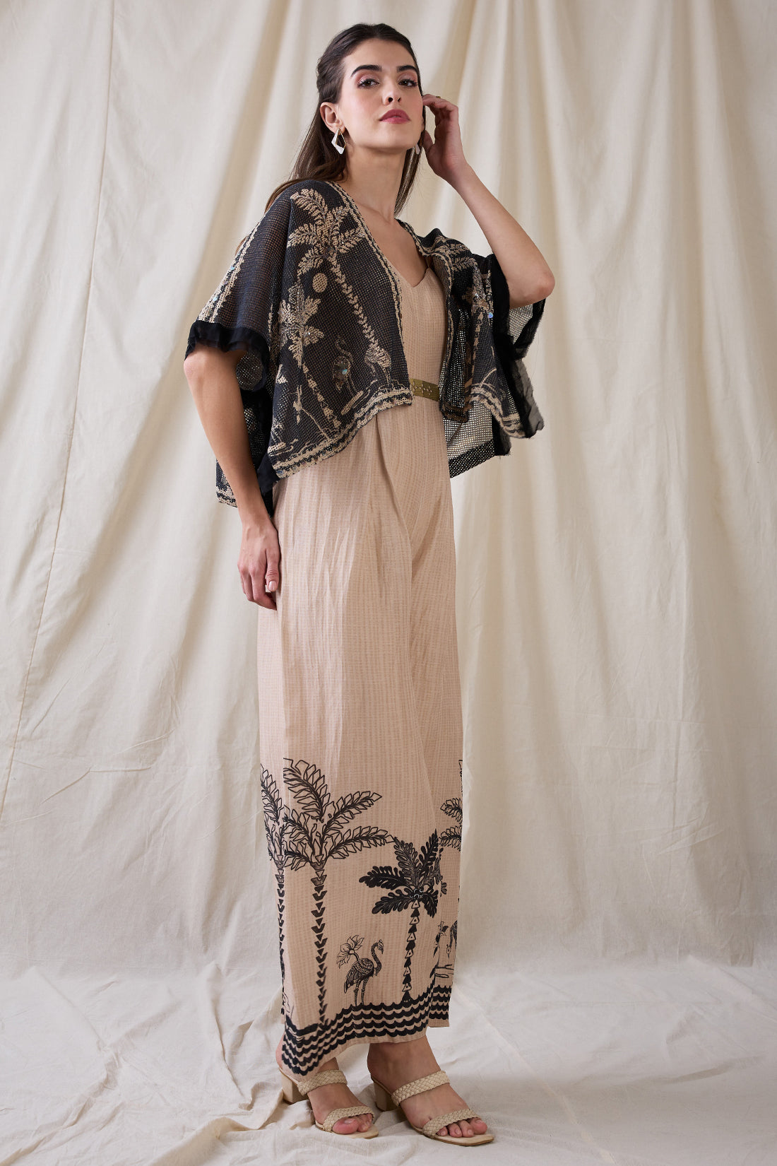 NOORANI PRINTED JUMPSUIT WITH EMBROIDERED JACKET