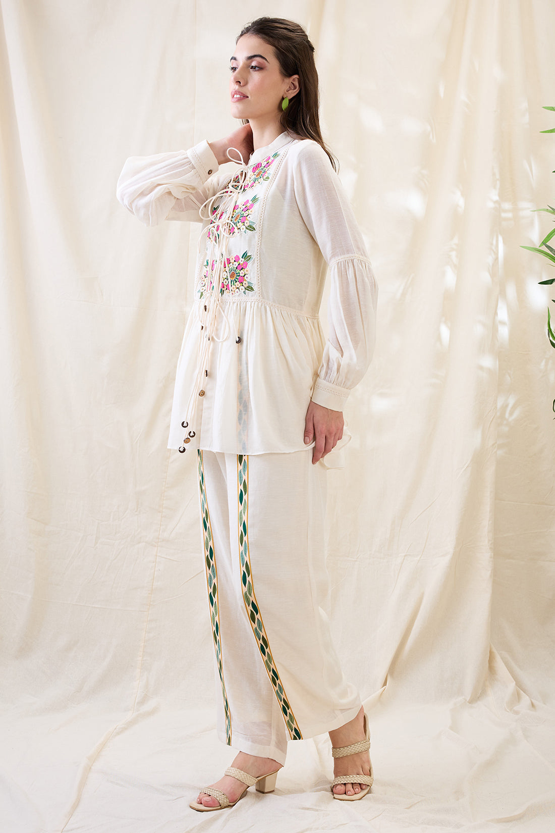 GULZAAR APPLIQUED PEPLUM TOP WITH PALAZZOS