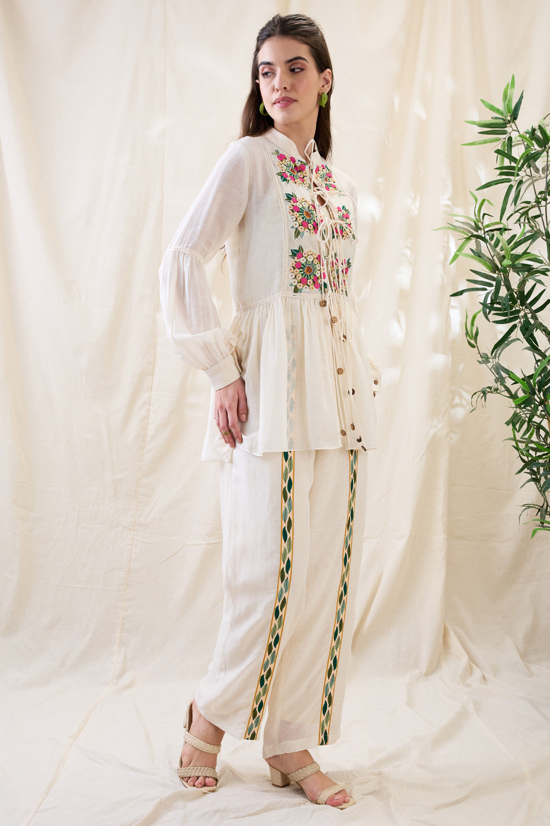 GULZAAR APPLIQUED PEPLUM TOP WITH PALAZZOS
