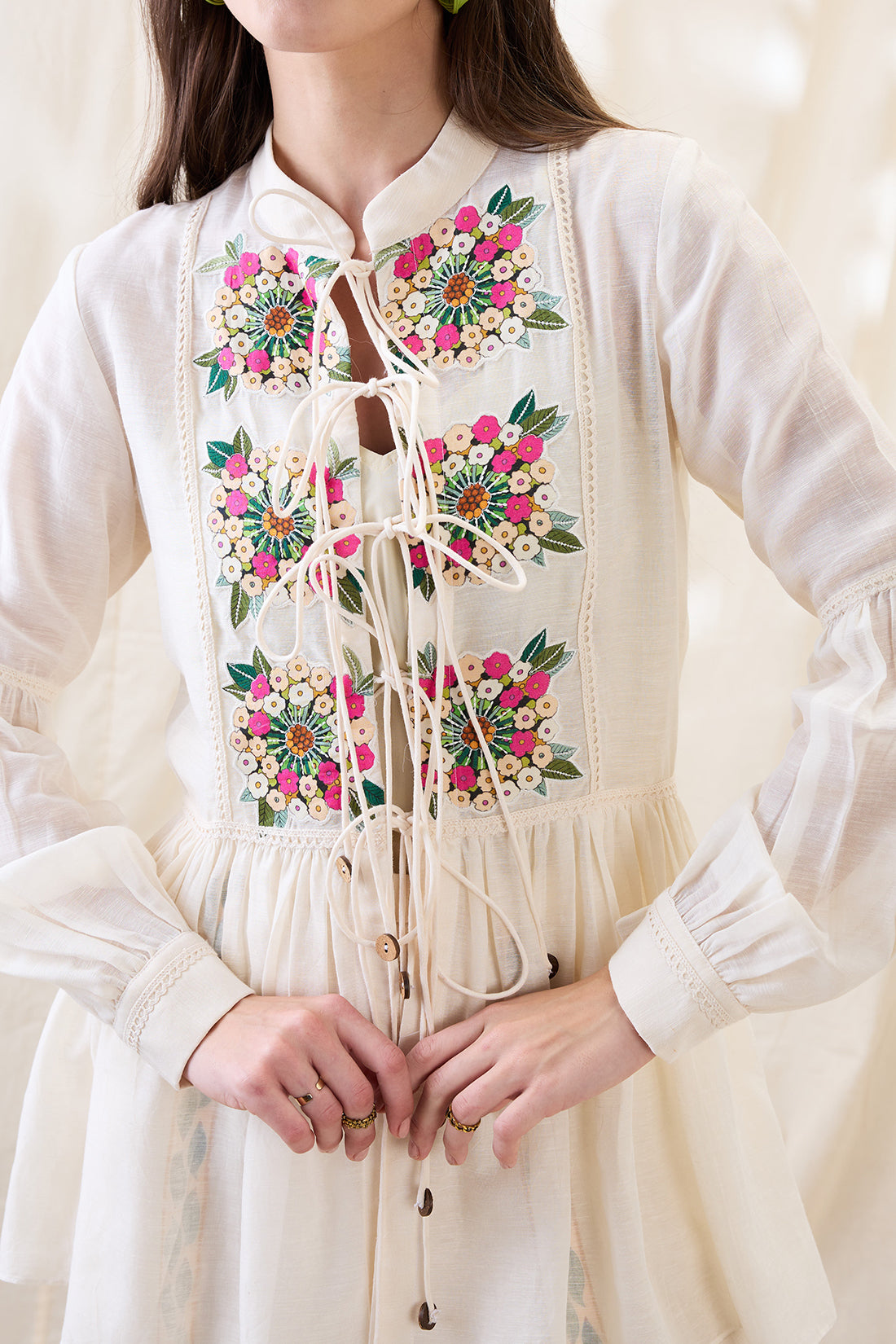 GULZAAR APPLIQUED PEPLUM TOP WITH PALAZZOS