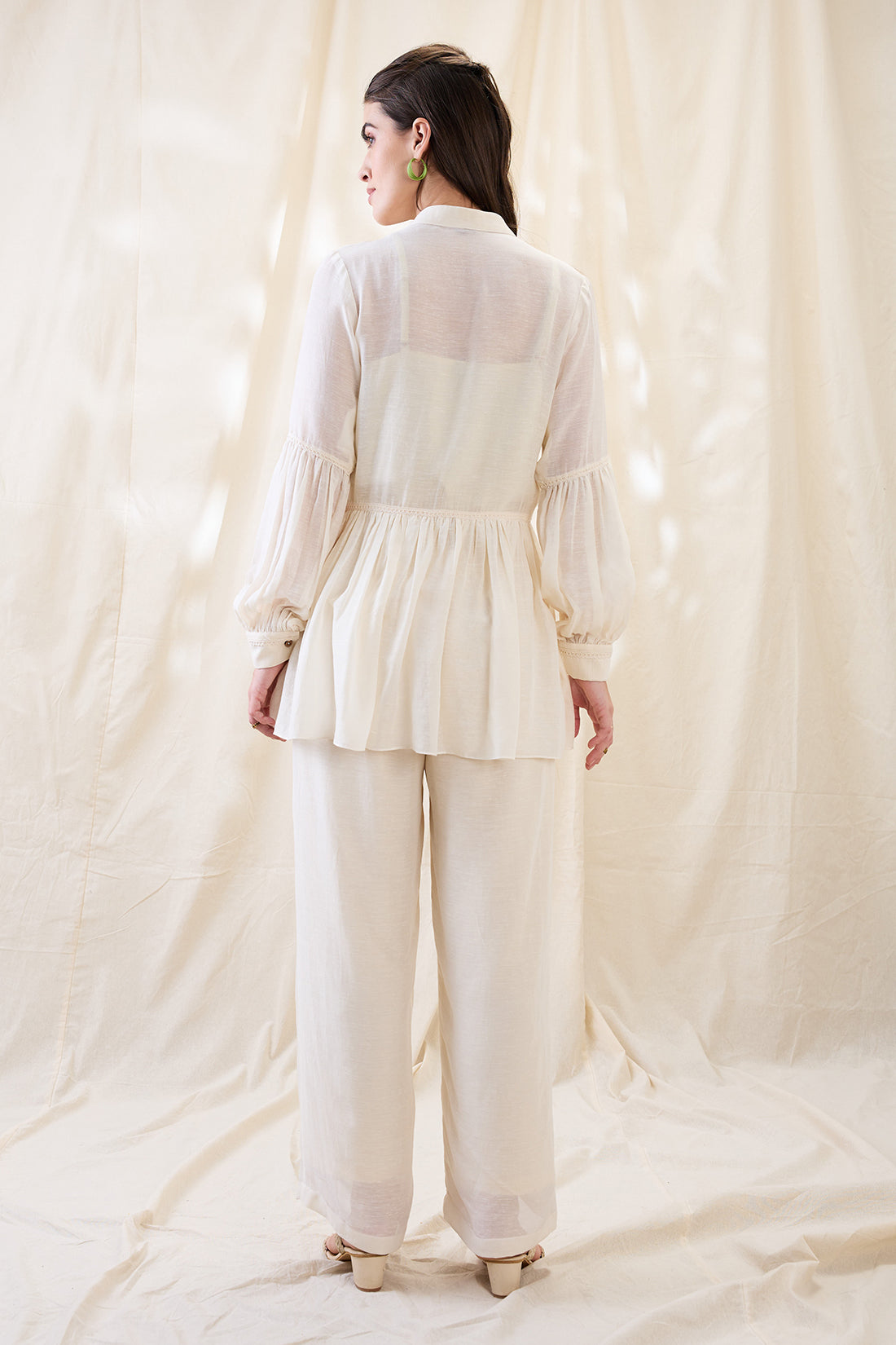 GULZAAR APPLIQUED PEPLUM TOP WITH PALAZZOS