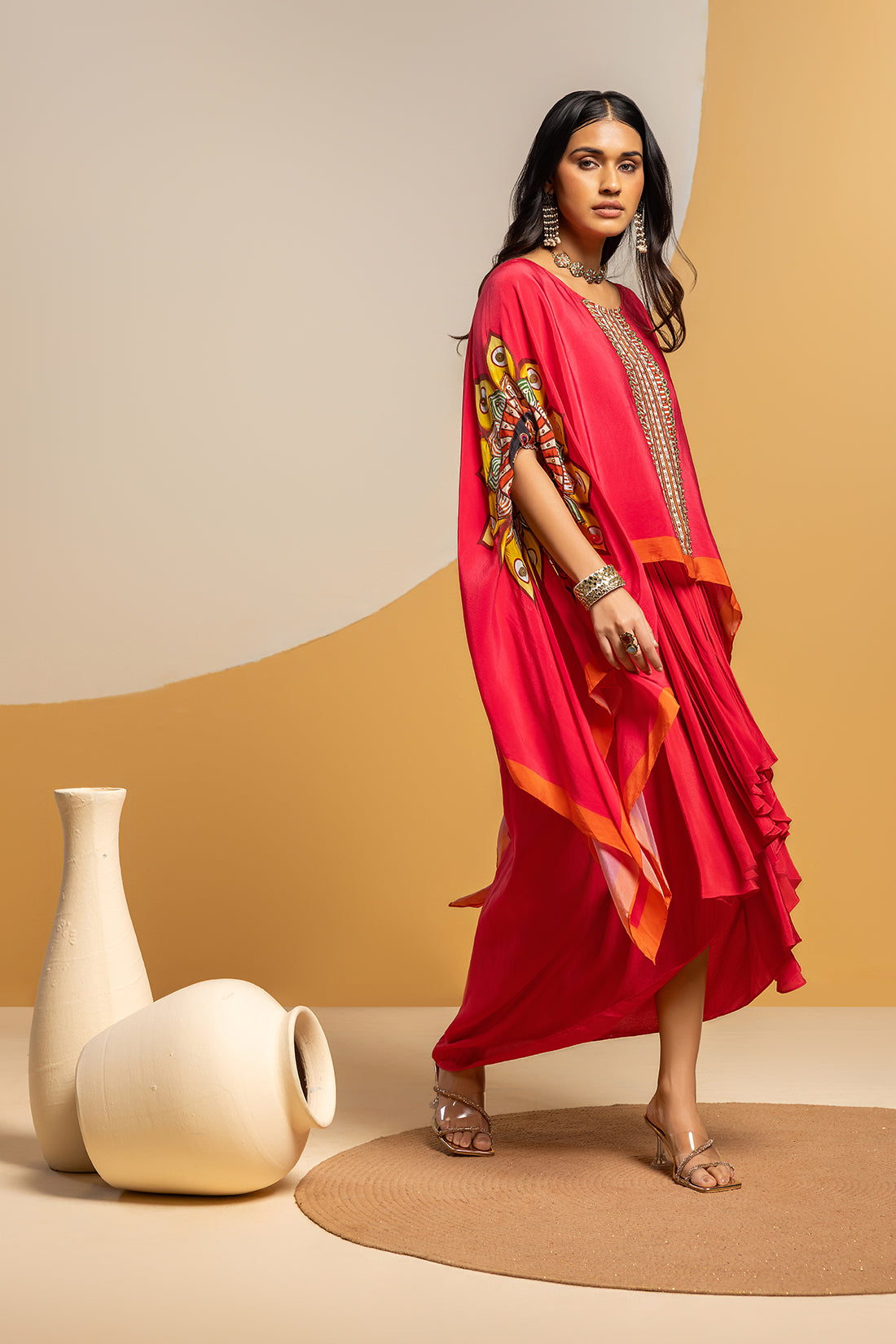 TAARANI EMBELLISHED DRAPE SKIRT SET