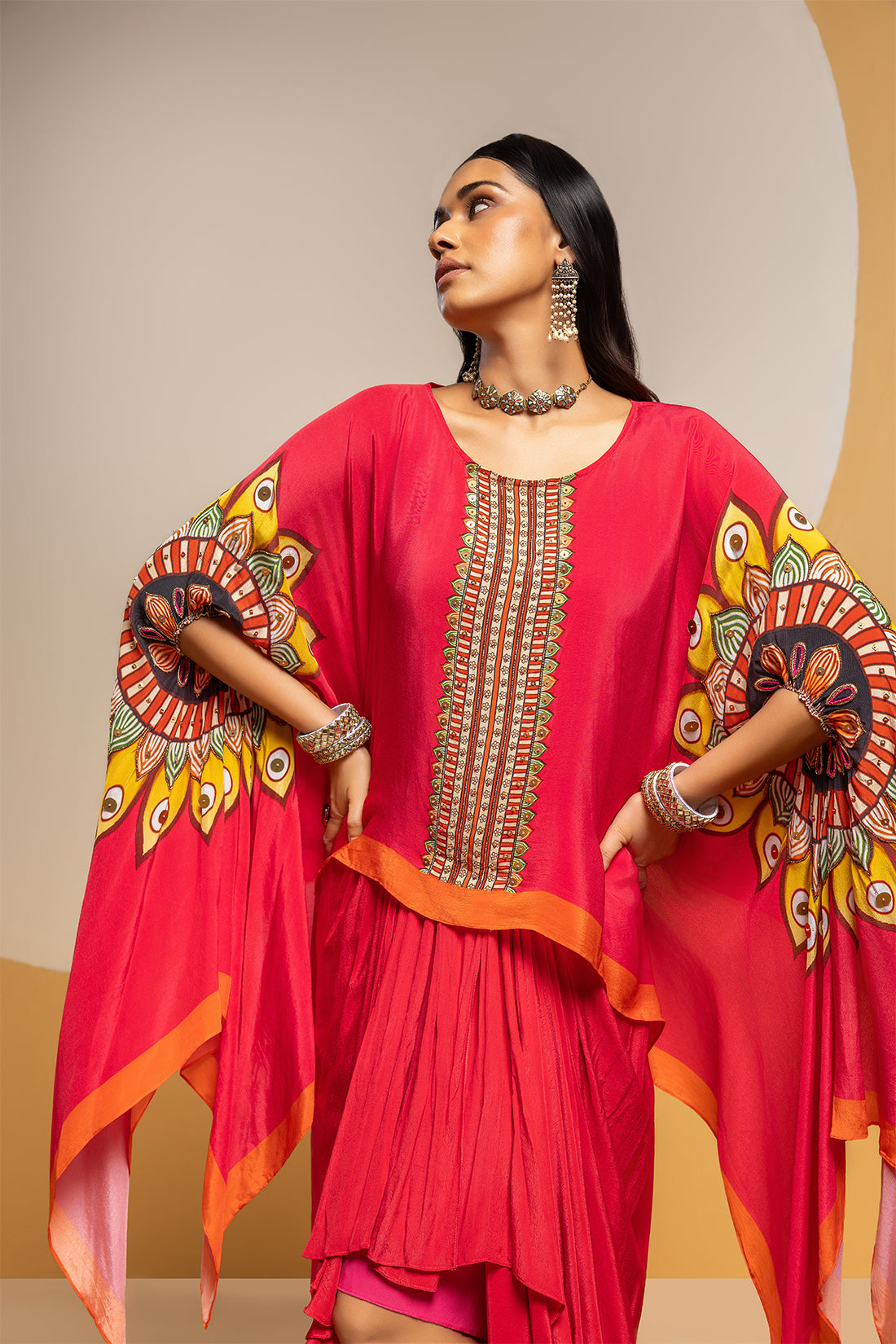 TAARANI EMBELLISHED DRAPE SKIRT SET