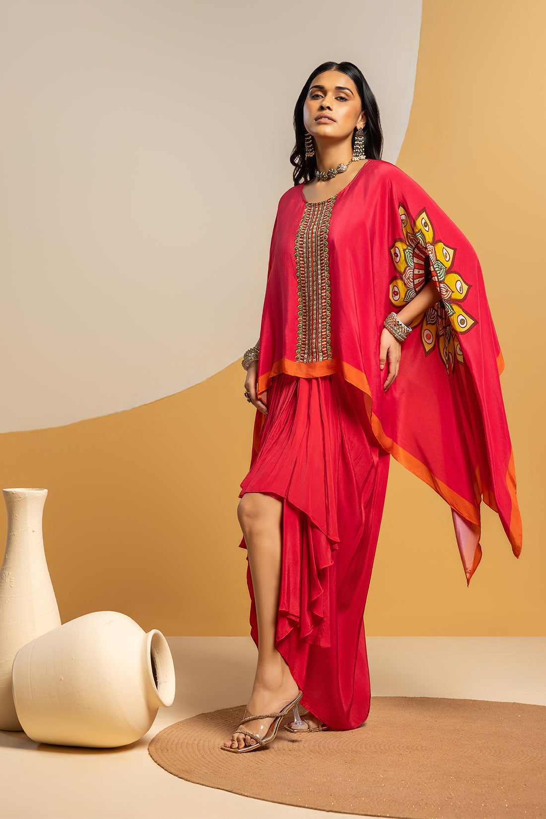 TAARANI EMBELLISHED DRAPE SKIRT SET