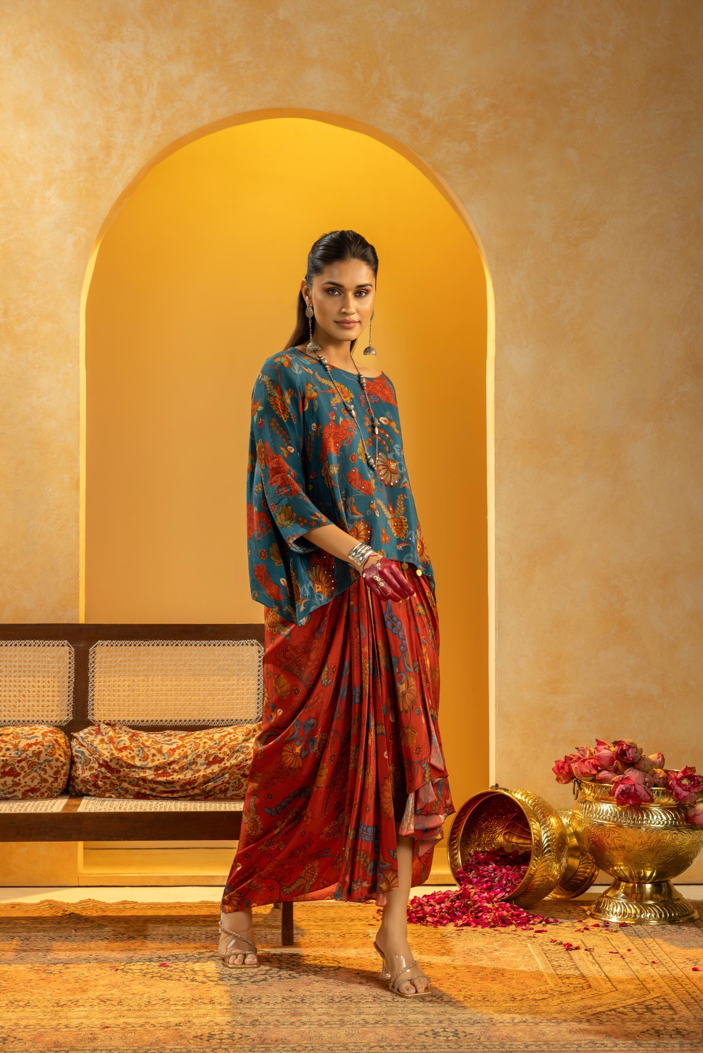 RANGTARA EMBELLISHED DRAPE SKIRT SET