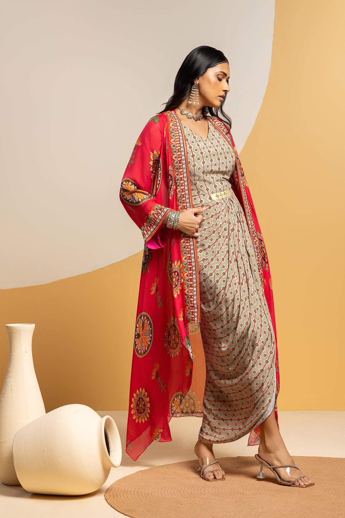 TAARANI EMBELLISHED DRAPE DRESS SET