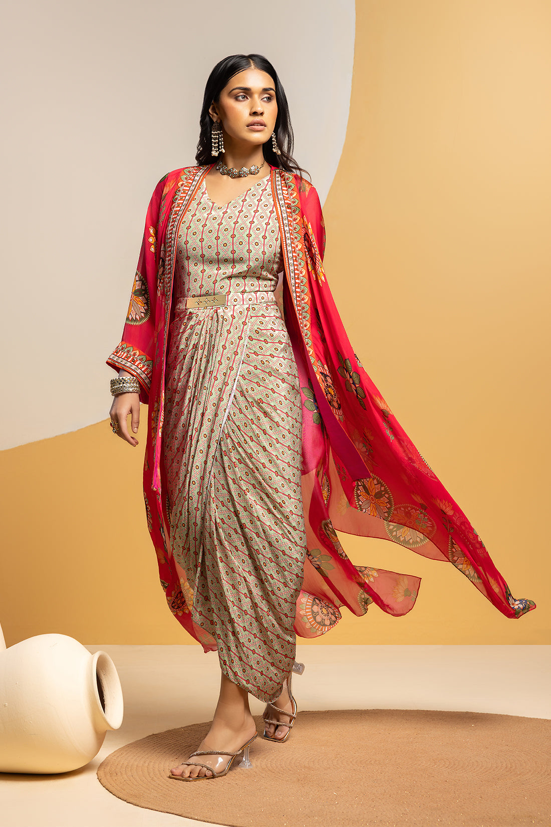 TAARANI EMBELLISHED DRAPE DRESS SET