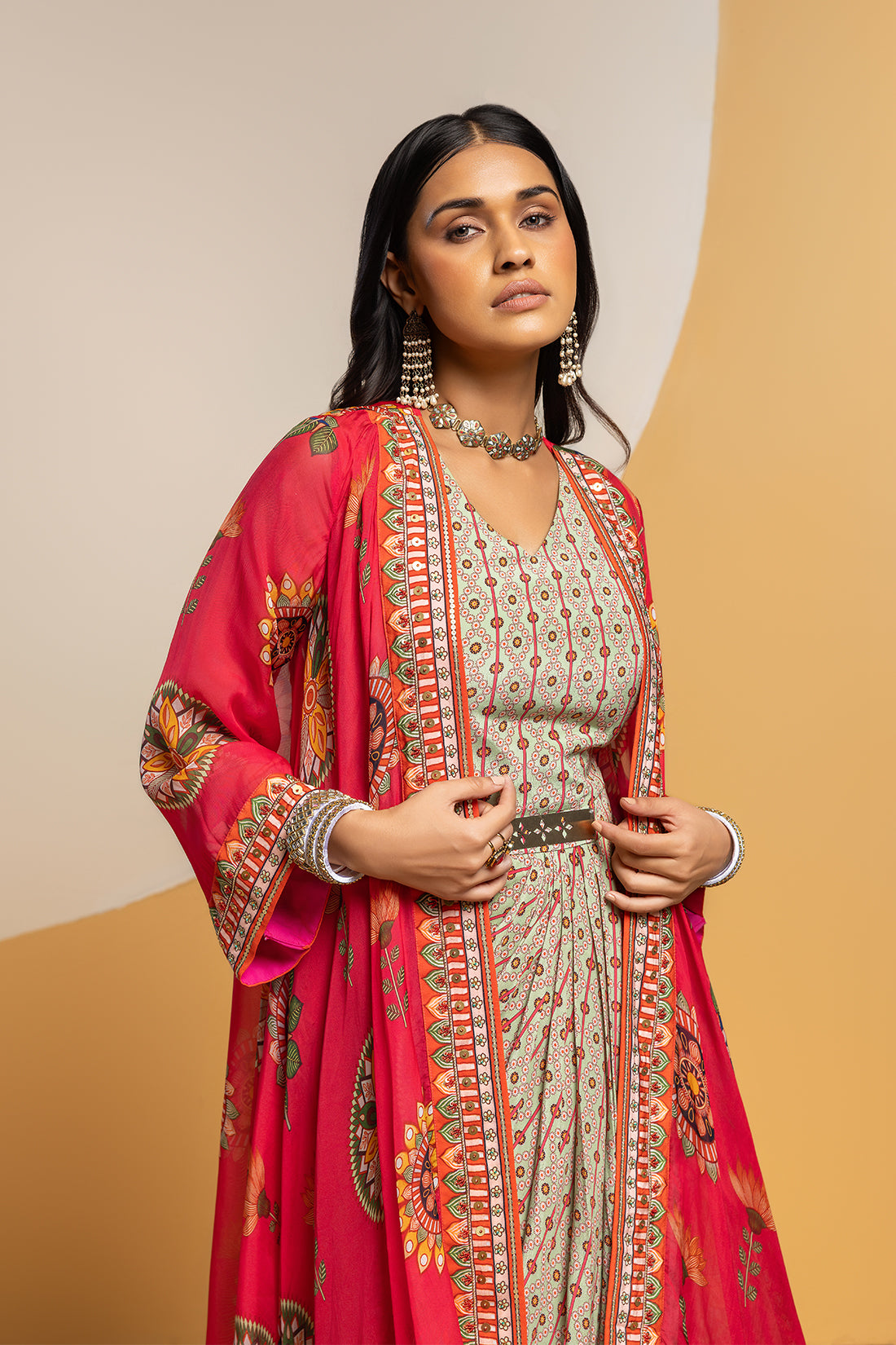 TAARANI EMBELLISHED DRAPE DRESS SET