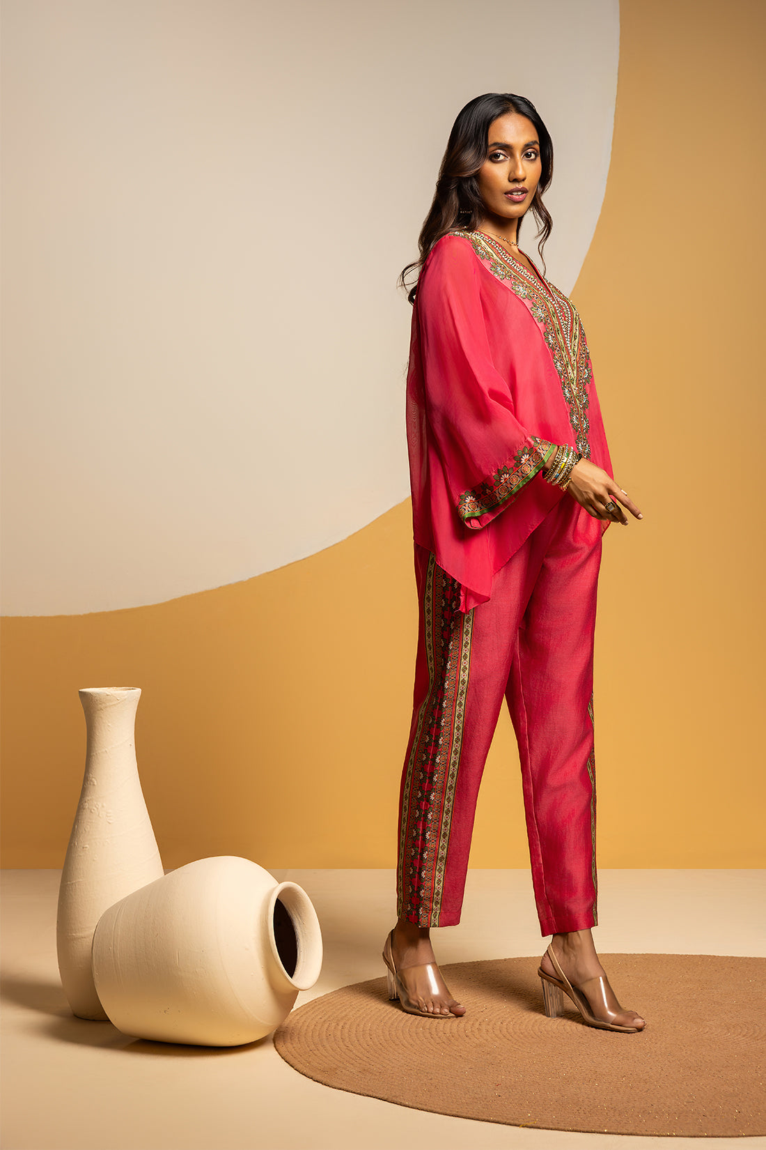 TAARANI EMBELLISHED V-NECK CO-ORD SET