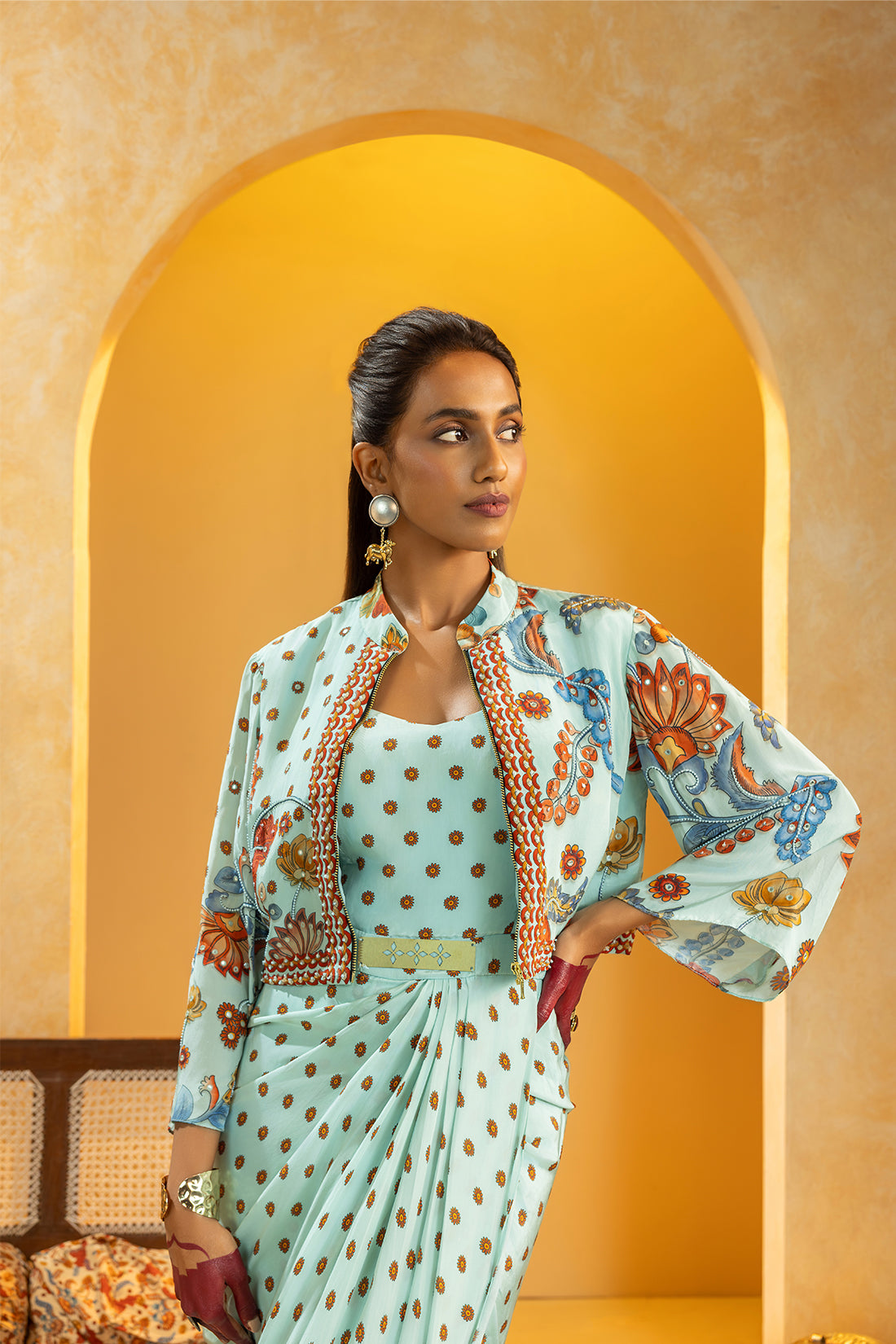 RANGTARA EMBELLISHED DRAPE DRESS SET