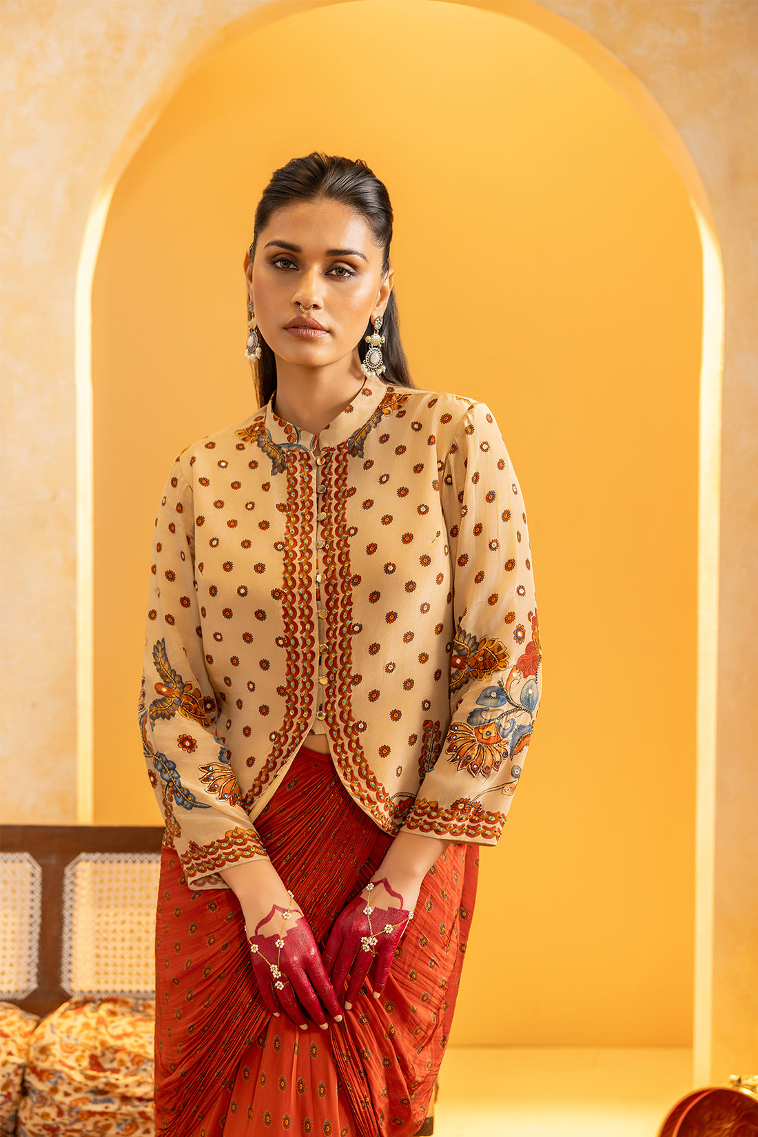 RANGTARA EMBELLISHED DRAPE SKIRT SET