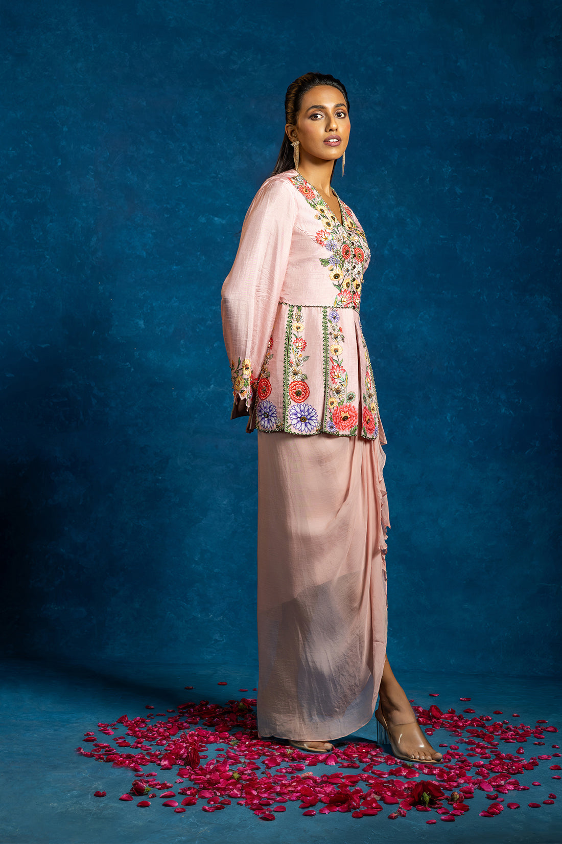 BAGHIRA EMBELLISHED PANELED TOP WITH DRAPE SKIRT