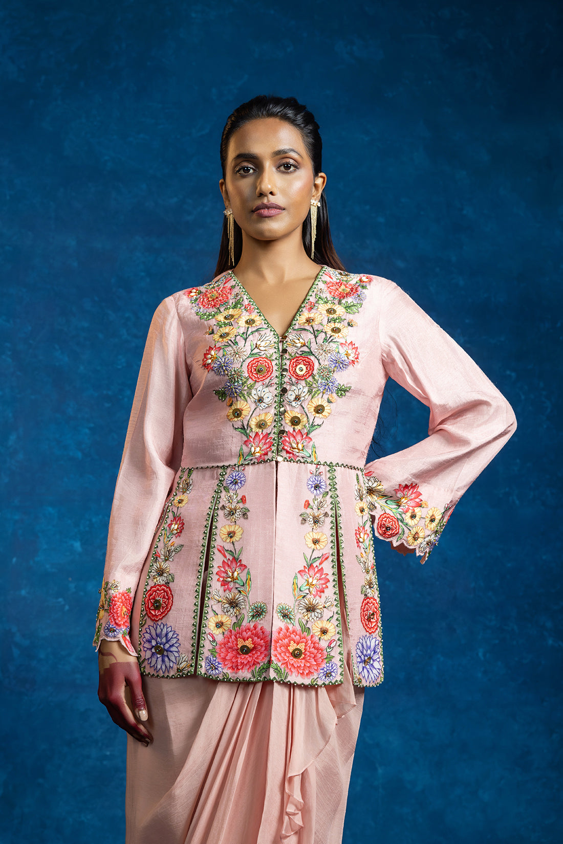 BAGHIRA EMBELLISHED PANELED TOP WITH DRAPE SKIRT