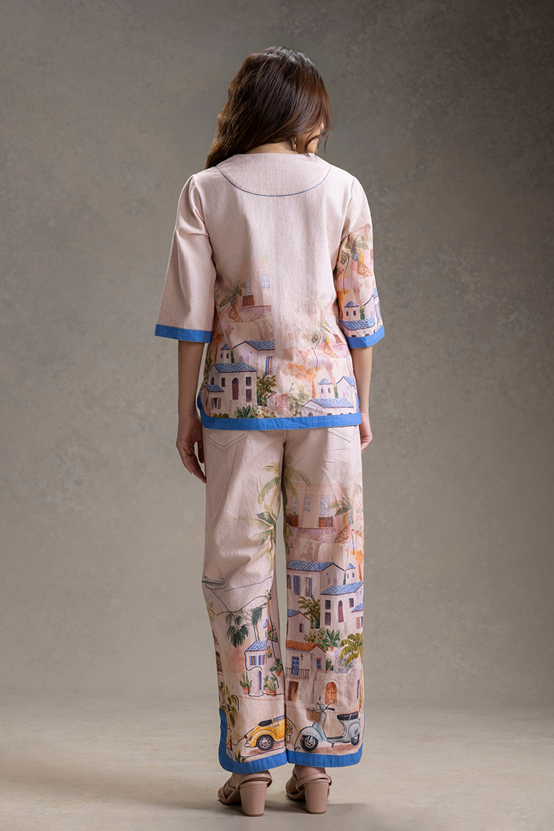 REVIERA PRINTED NECK-DETAIL TOP AND PANTS