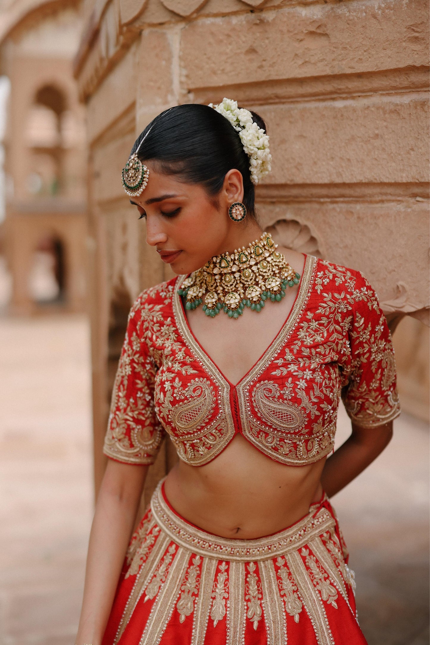 MAHROZ - DEEP RED LEHENGA SET WITH BLOUSE & DUPATTA