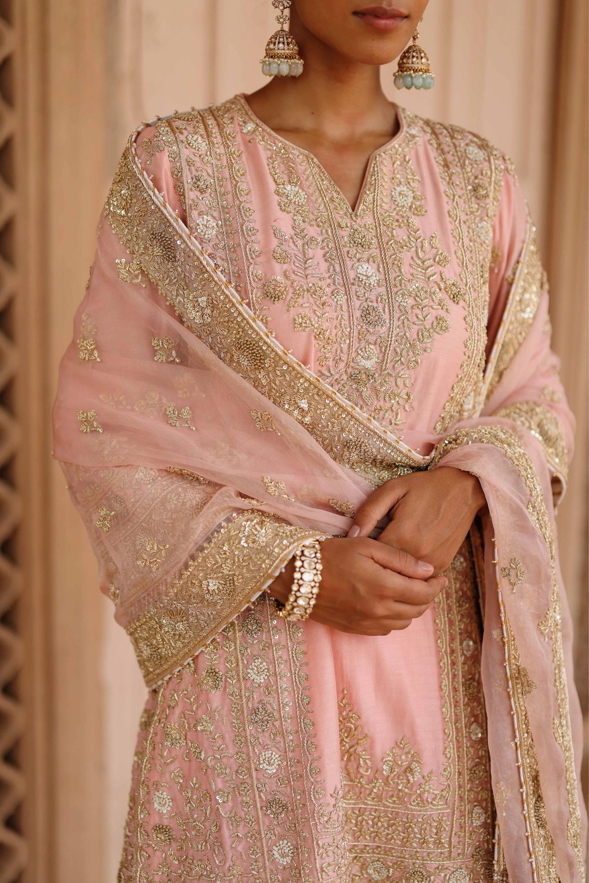 ELAYA - PINK SHORT KURTA SET WITH MATCHING SALWAR & DUPATTA