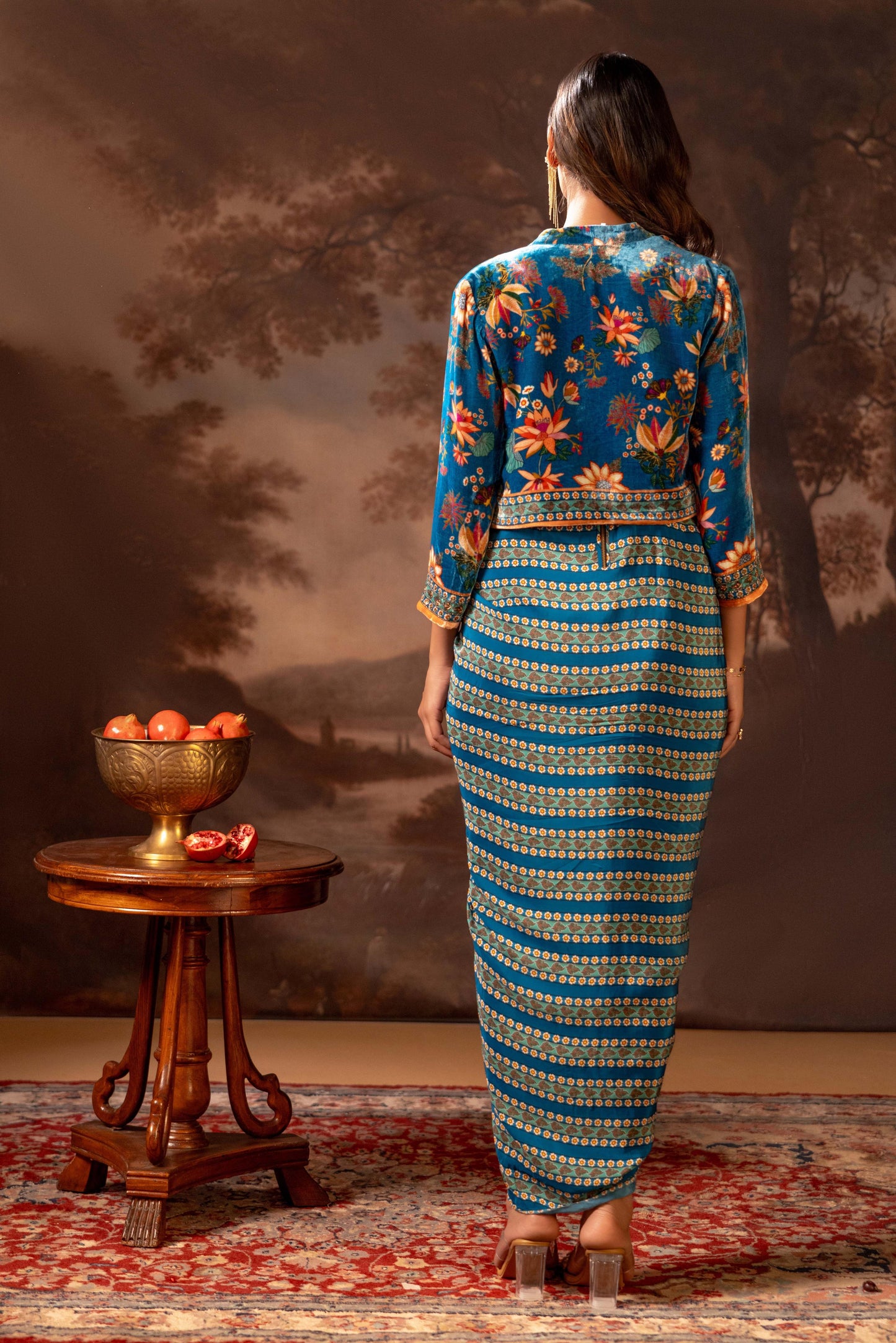 AARANI EMBROIDERED DRAPE DRESS SET