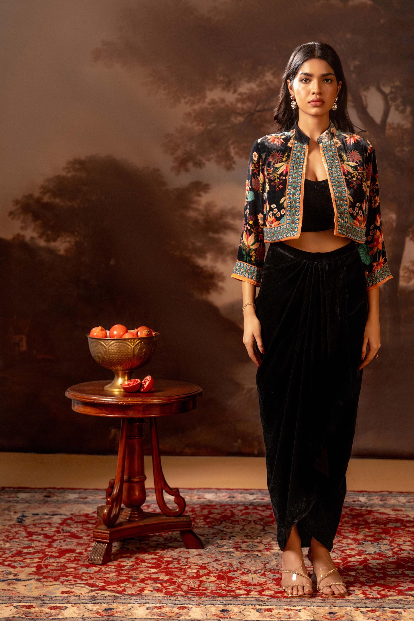 AARANI EMBROIDERED DRAPE SKIRT SET