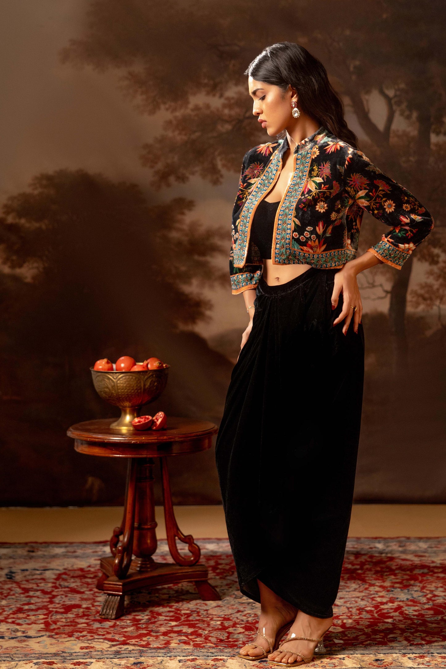 AARANI EMBROIDERED DRAPE SKIRT SET