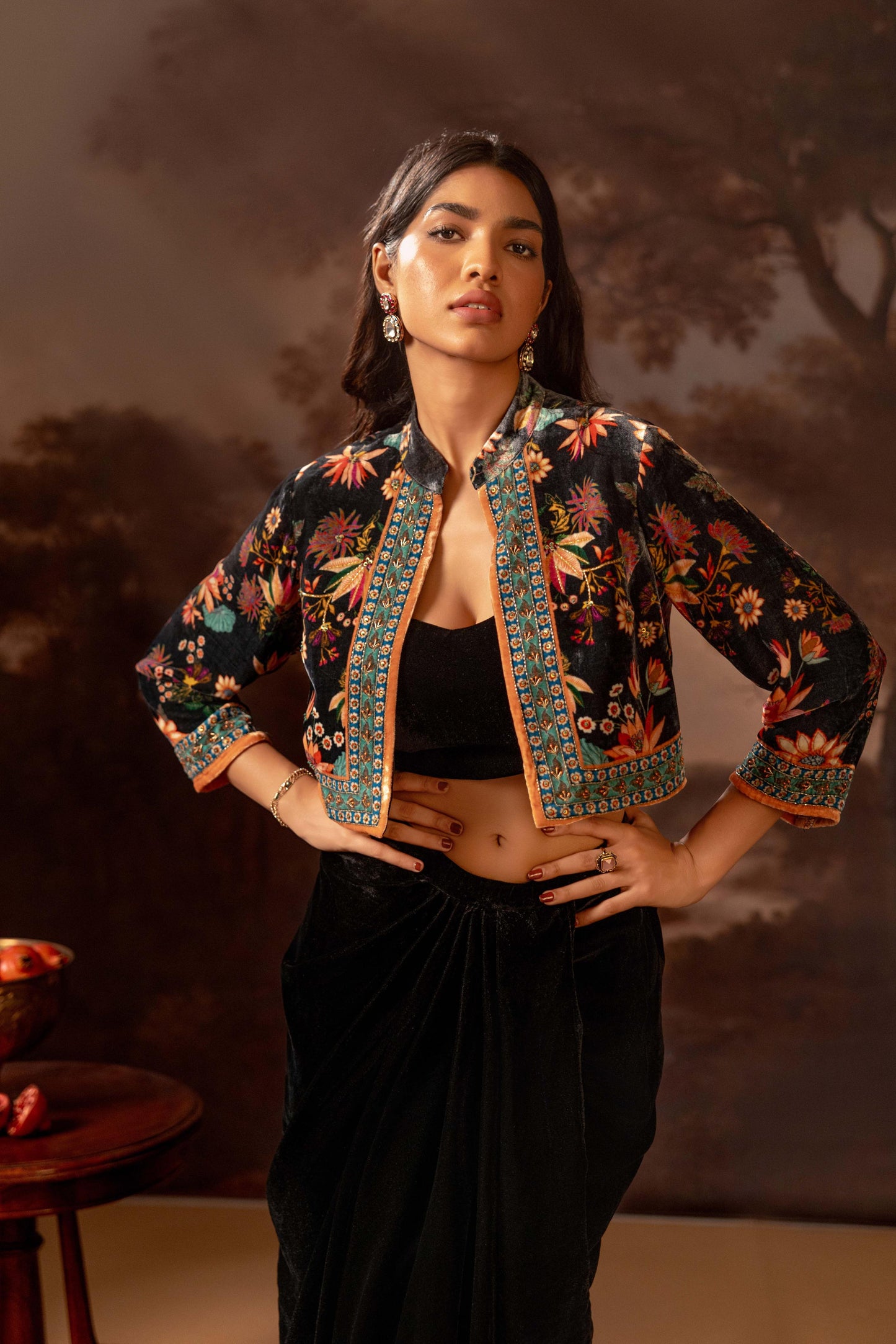 AARANI EMBROIDERED DRAPE SKIRT SET
